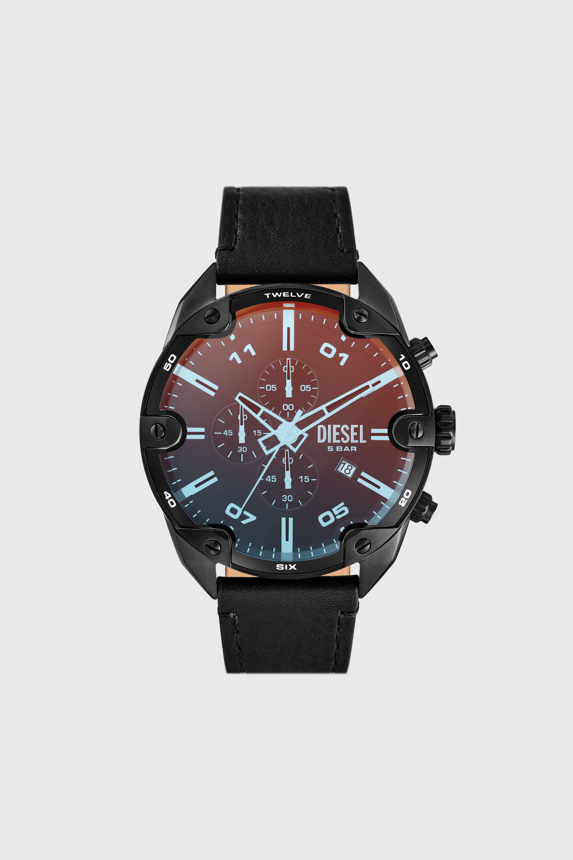 DZ4667 Spiked chronograph black leather watch｜ブラック｜メンズ