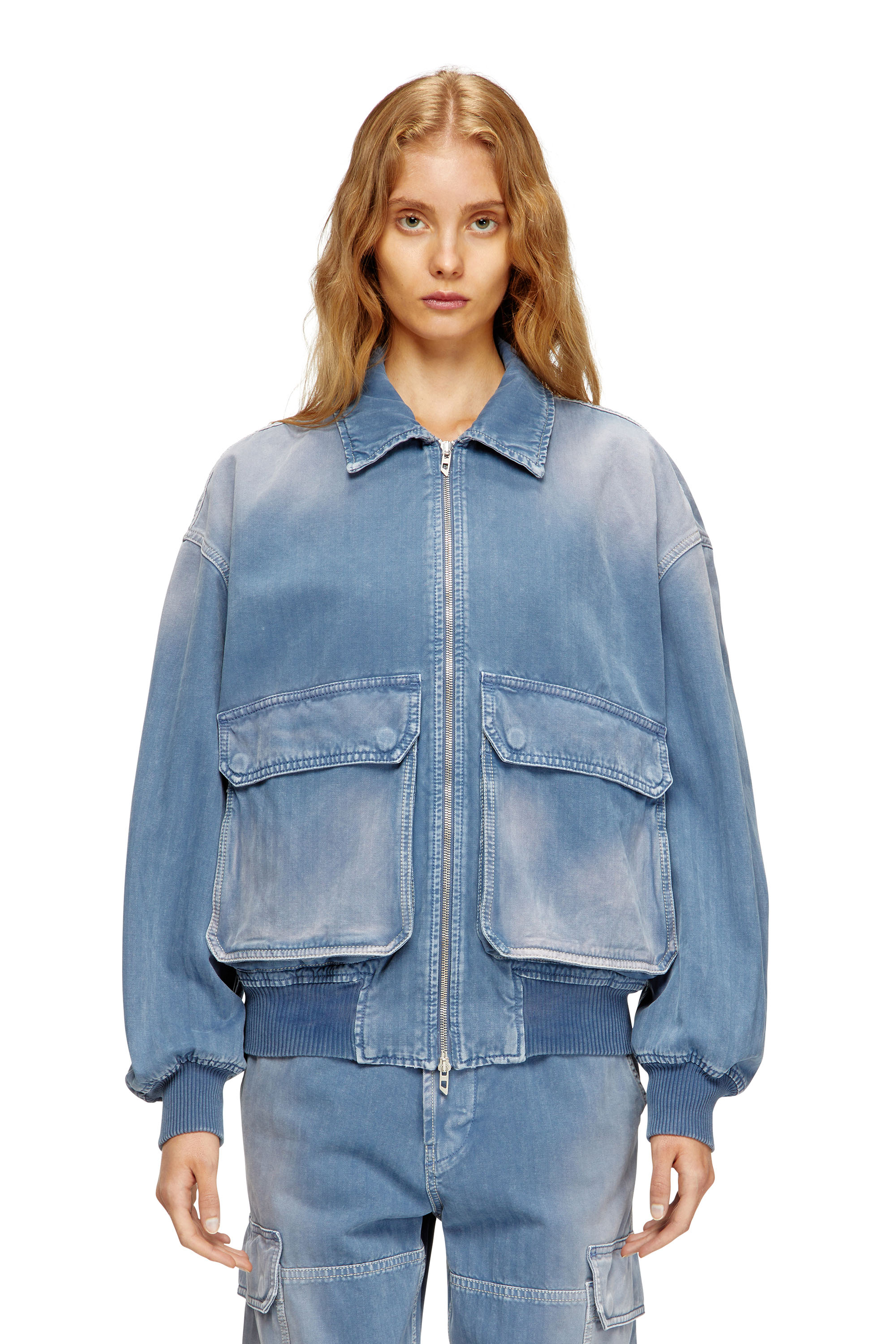 Diesel - D-KURZ, Unisex's Jacket in coloured herringbone denim in ライトブルー - 1