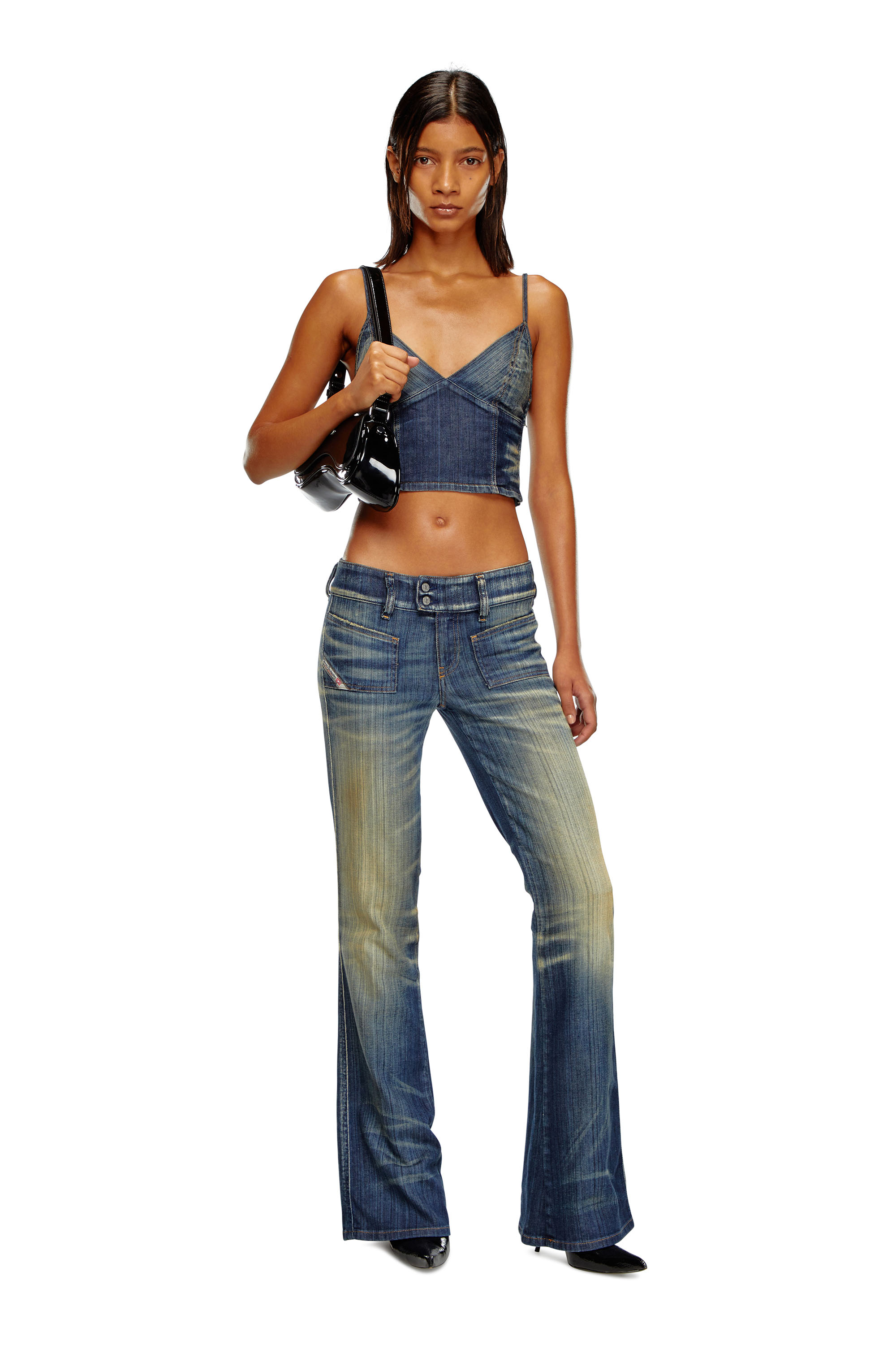 Diesel - DE-FULVY-TOP-D, Female's Cropped top in streaky denim in ダークブルー - 2