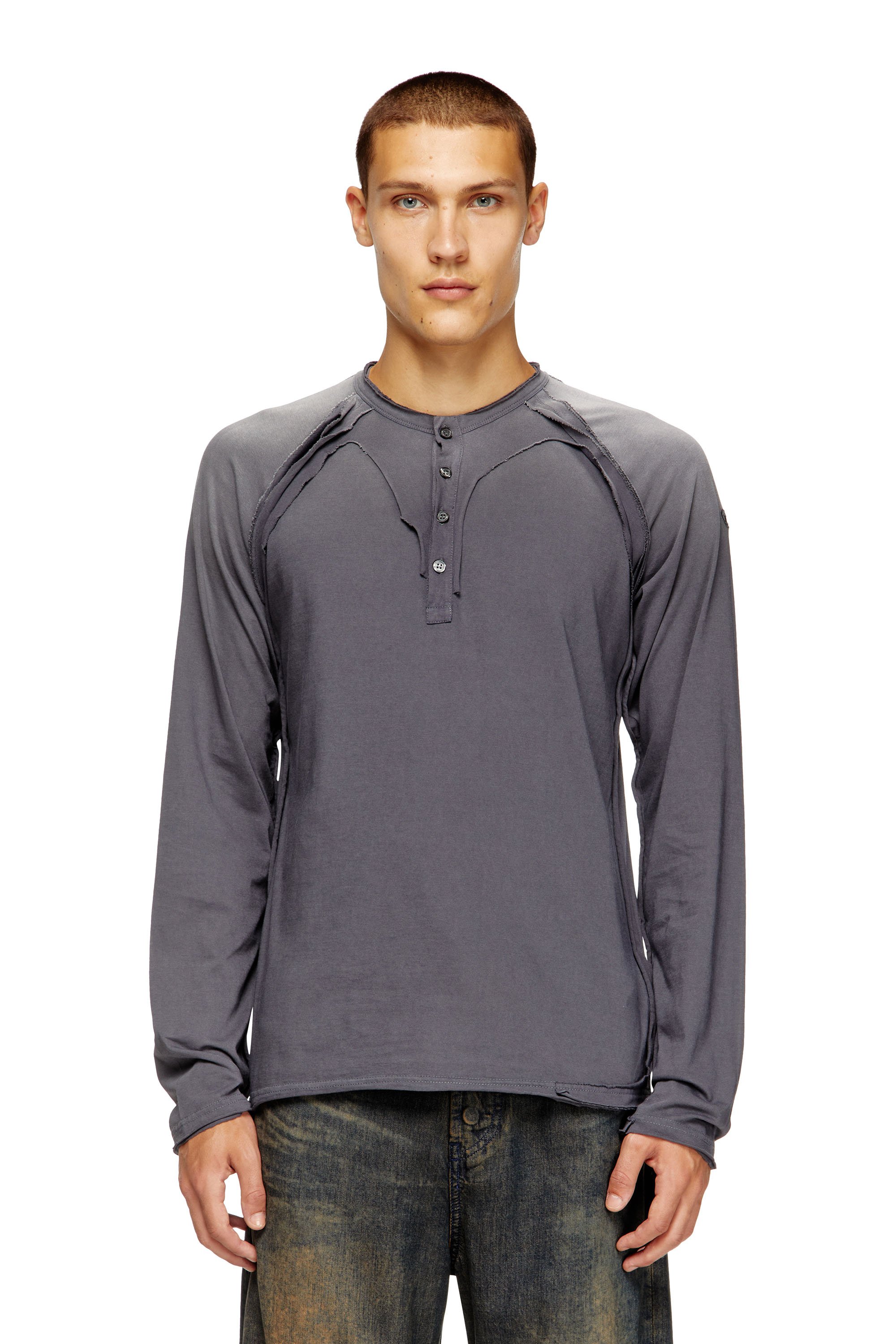 Diesel - T-RAWGY, Male's Long-sleeve T-shirt with peel-off effect in グレー - 1