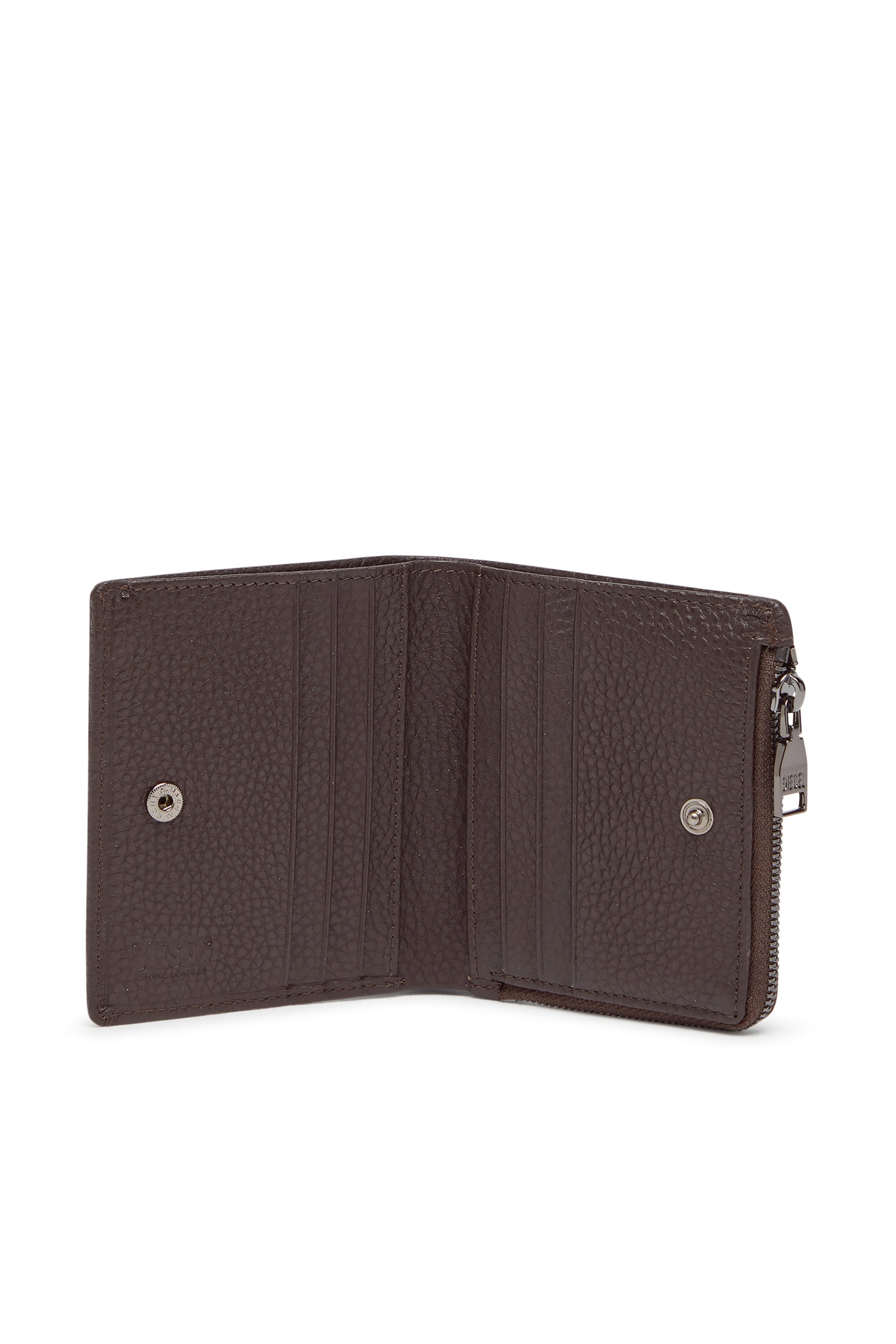 Diesel - HISSU EVO BI FOLD ZIP L, Male's Bi-fold wallet in grainy leather in ブラウン - 3