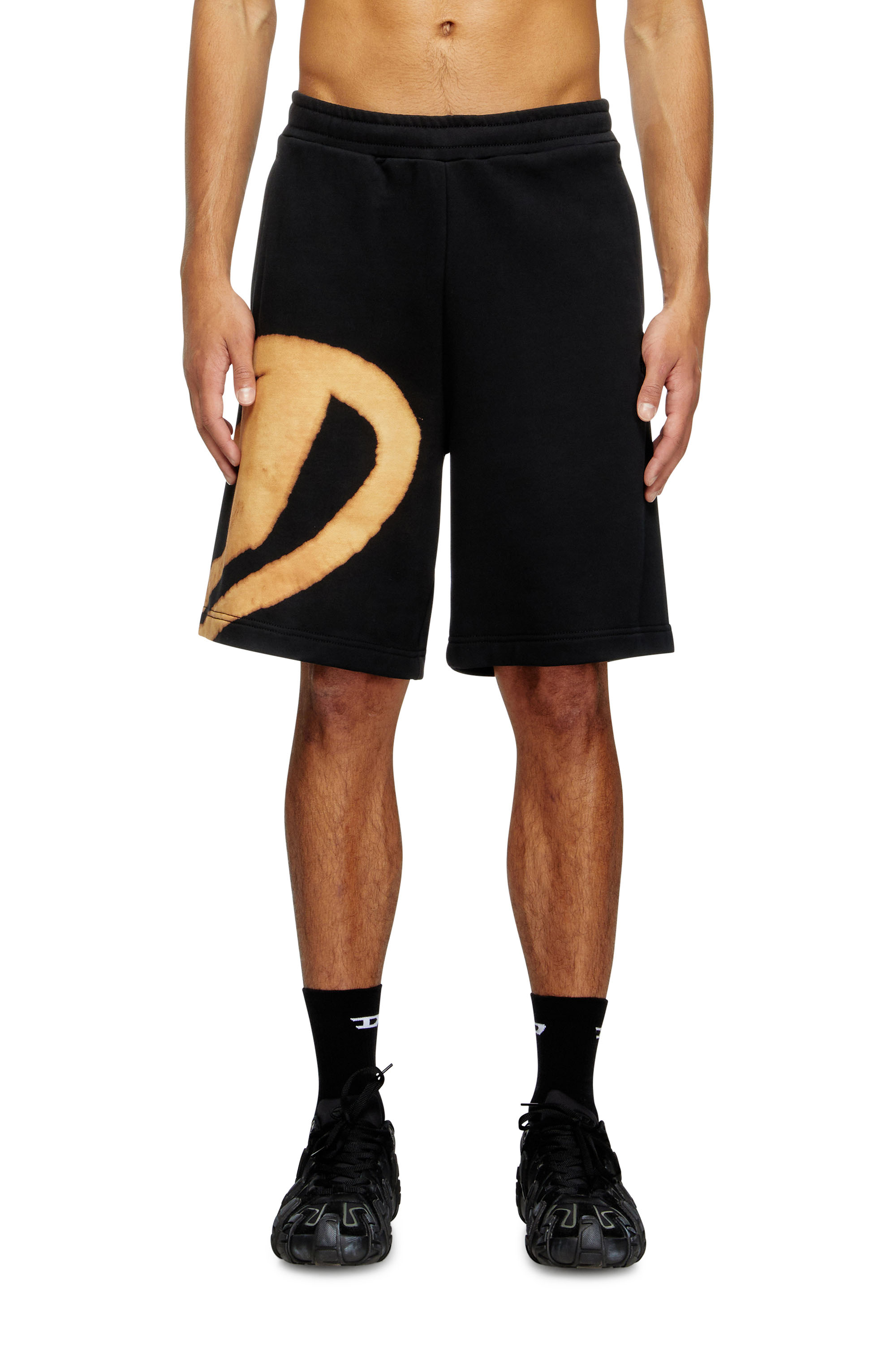 Diesel - P-CROW-BLEACH, Male's Sweat shorts with bleached logo in ブラック/オレンジ - 3