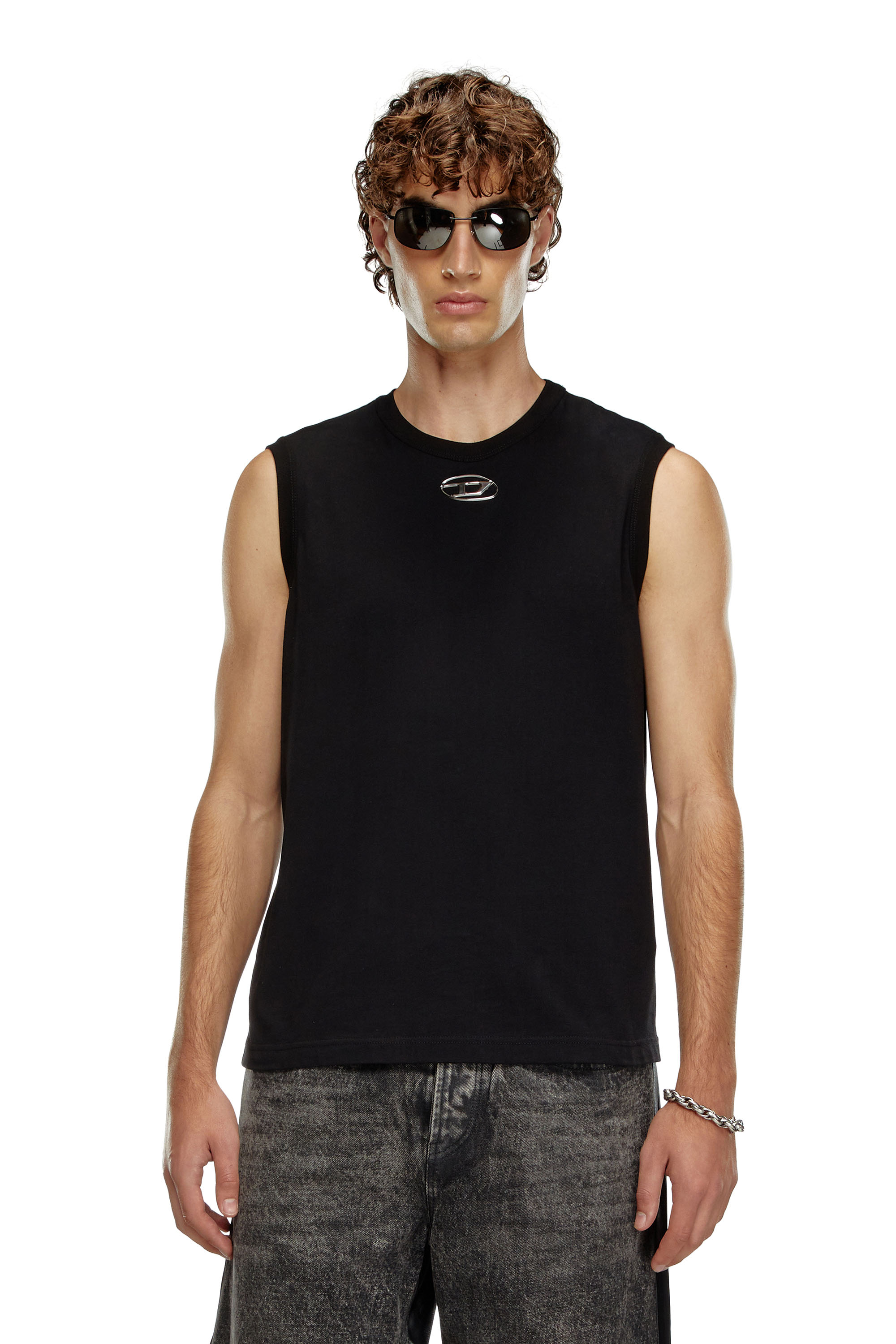 Diesel - T-BISCO-OD, Male's Tank top with injection-moulded Oval D in ブラック - 3
