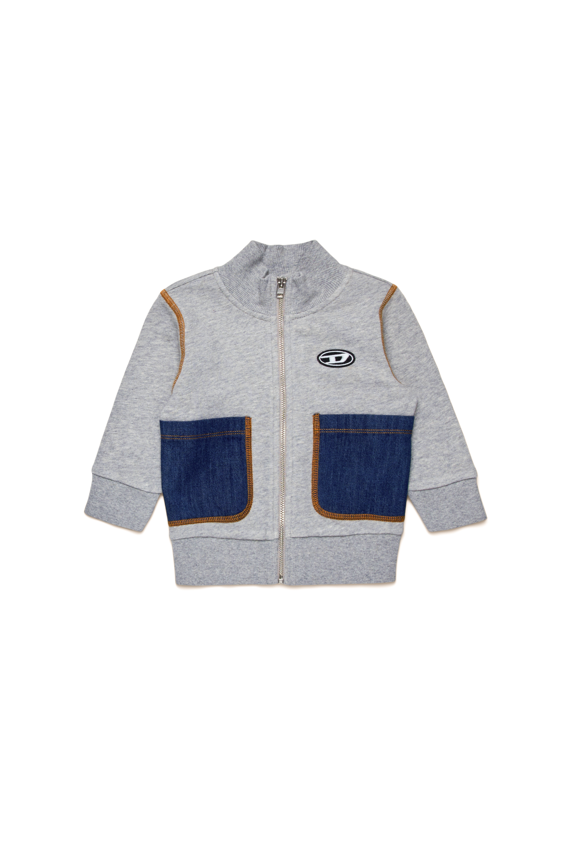 Diesel - SPOKKYB, Male's Zipped sweatshirt with denim pockets in グレー/ブルー - 1