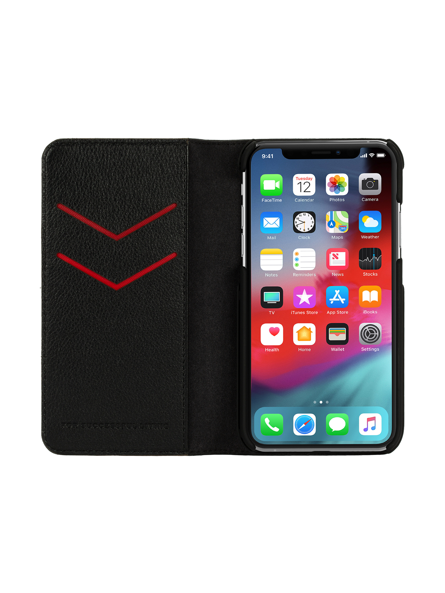 Diesel - DIESEL 2-IN-1 FOLIO CASE FOR IPHONE XS & IPHONE X, Unisex's Black leather printed and debossed logo case, iPhone XS & X in ブラック - 4