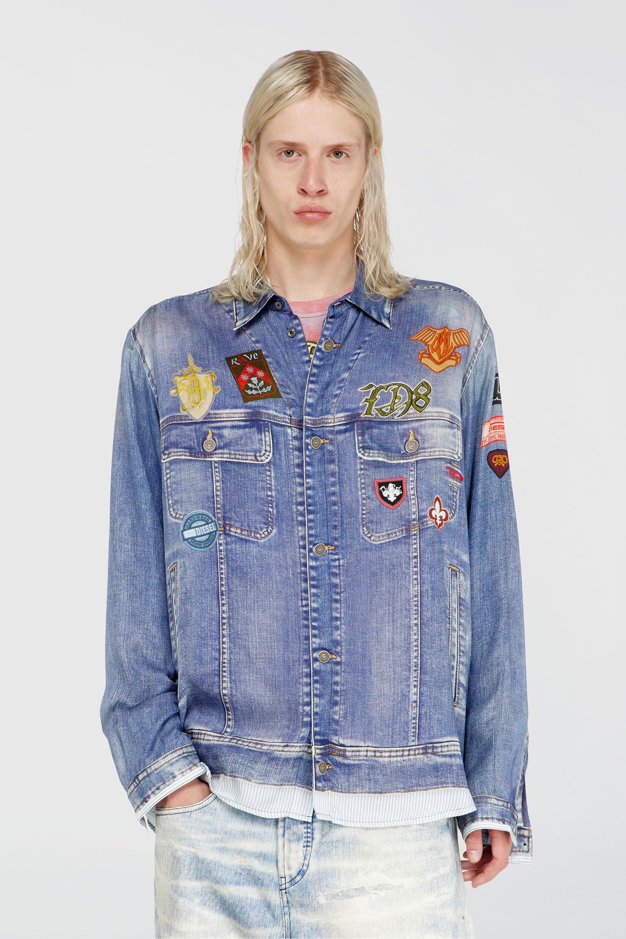 Diesel - S-SIMPLY-PATCH, Male's シャツ in ミディアムブルー - 1