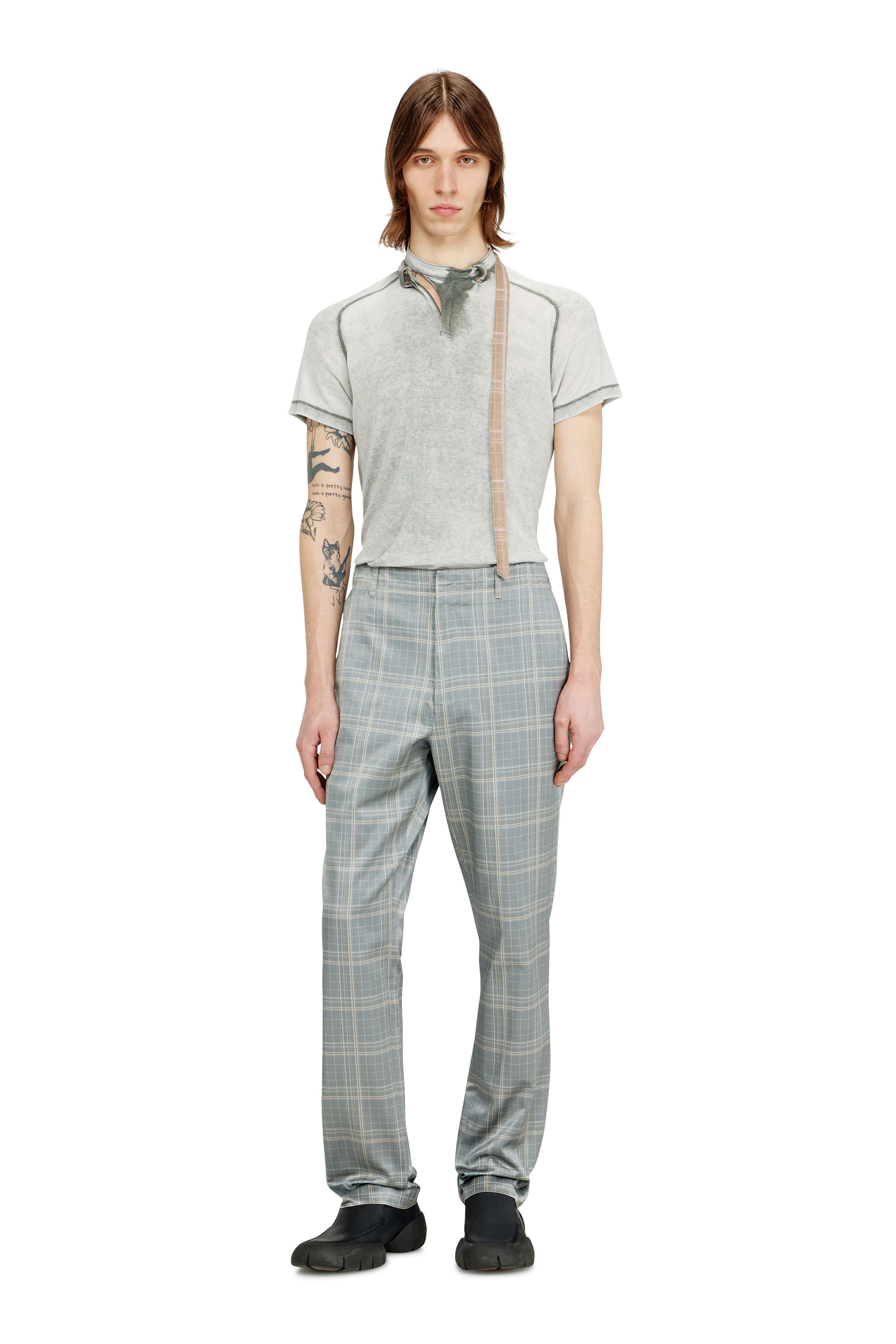 Diesel - T-GARY, Male's Rib-jersey top with biker neck strap in グレー - 1