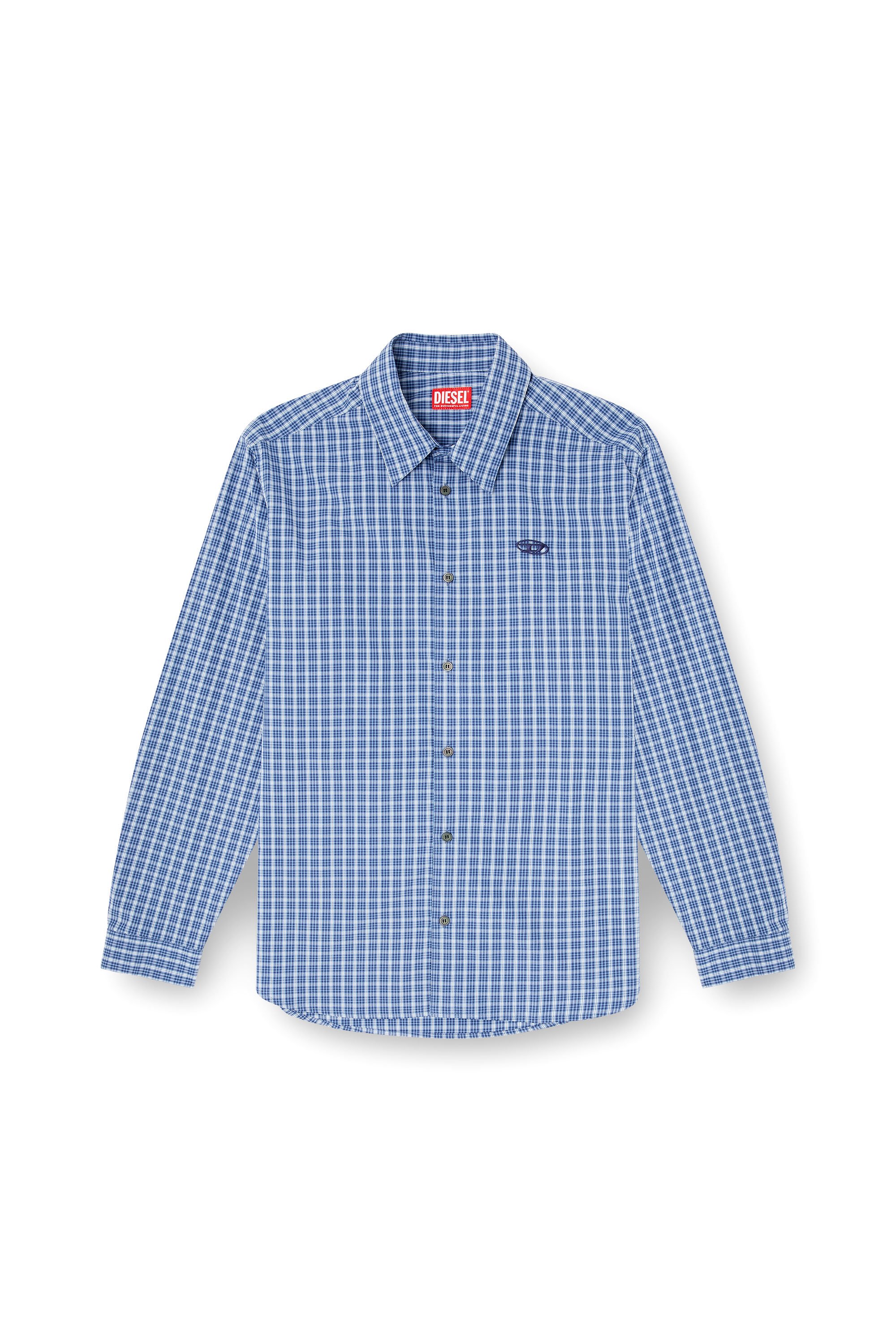 Diesel - S-SIMPLY-DLBV, Male's Checked shirt with Oval D embroidery in ブルー - 3