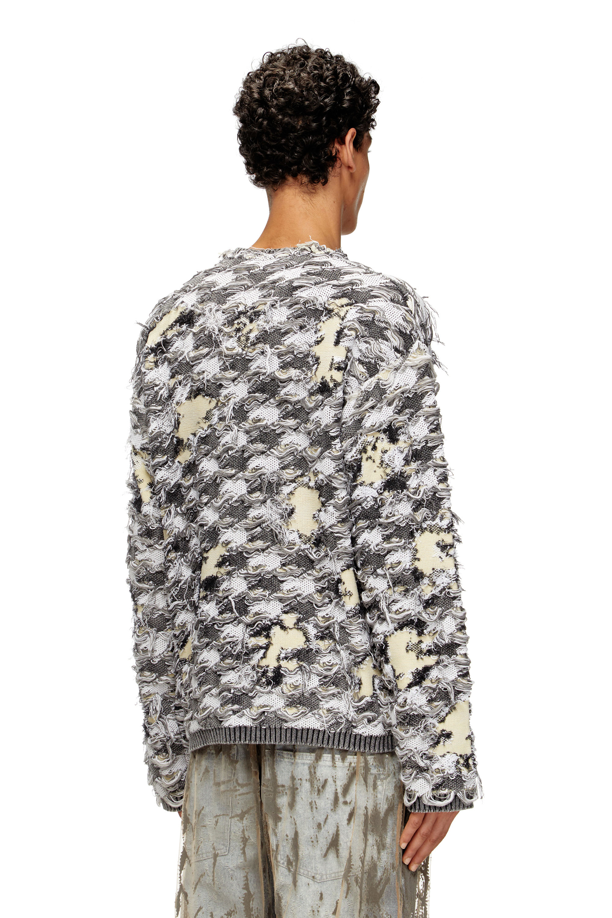Diesel - K-VALBOR, Male's Cardigan in devor&eacute; houndstooth jacquard in ベージュ/グレー - 5