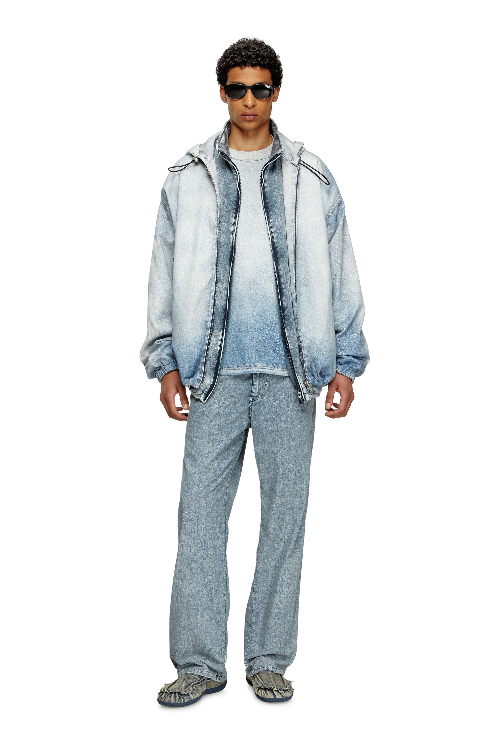 Diesel - D-WYNNY JOGG, Male's Hooded jacket in printed bleach-effect JoggJeans in ライトブルー - 1