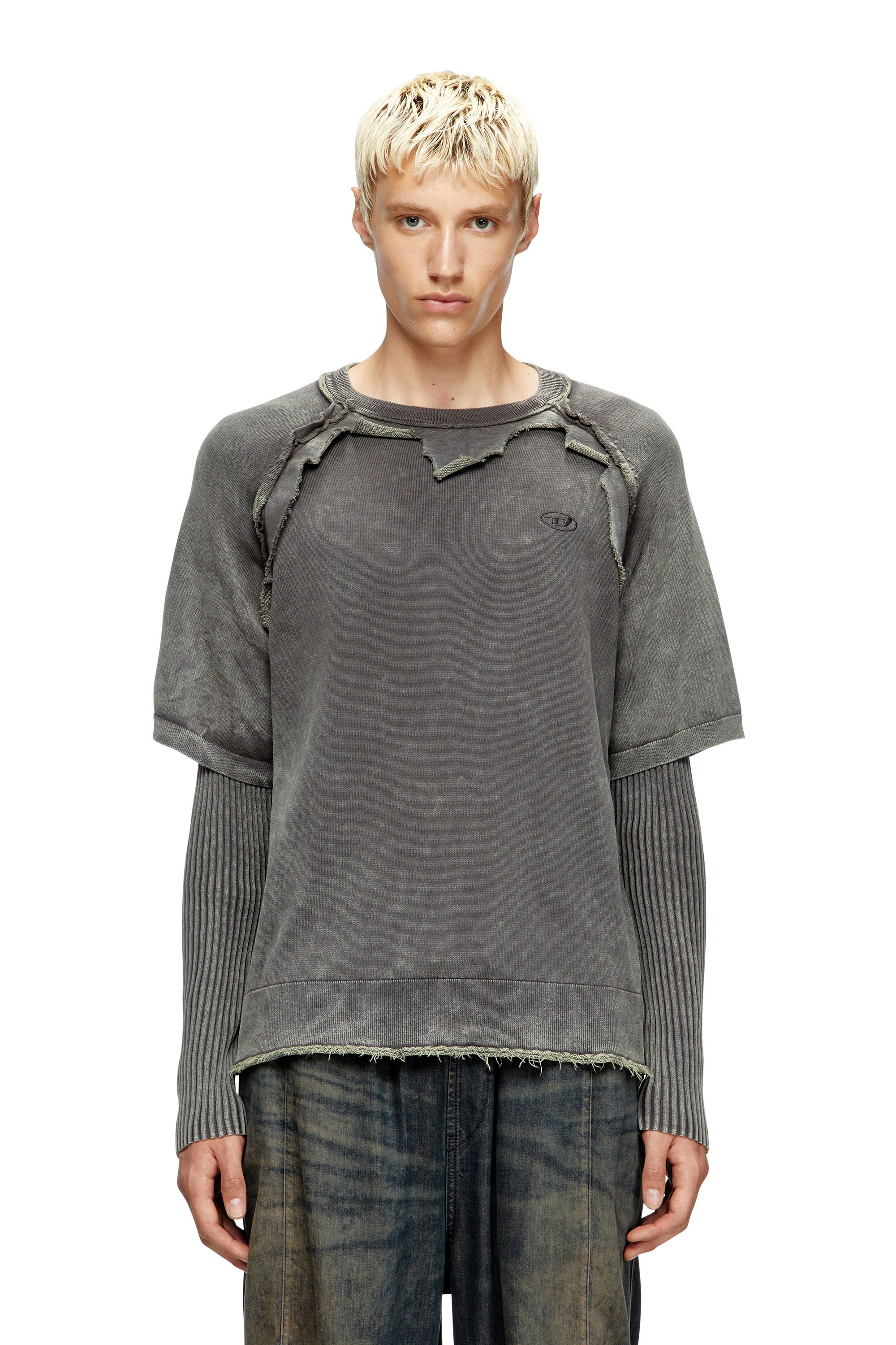 Diesel - K-PETRO, Male's Layered sweater with destroyed effect in ダークグレー - 1