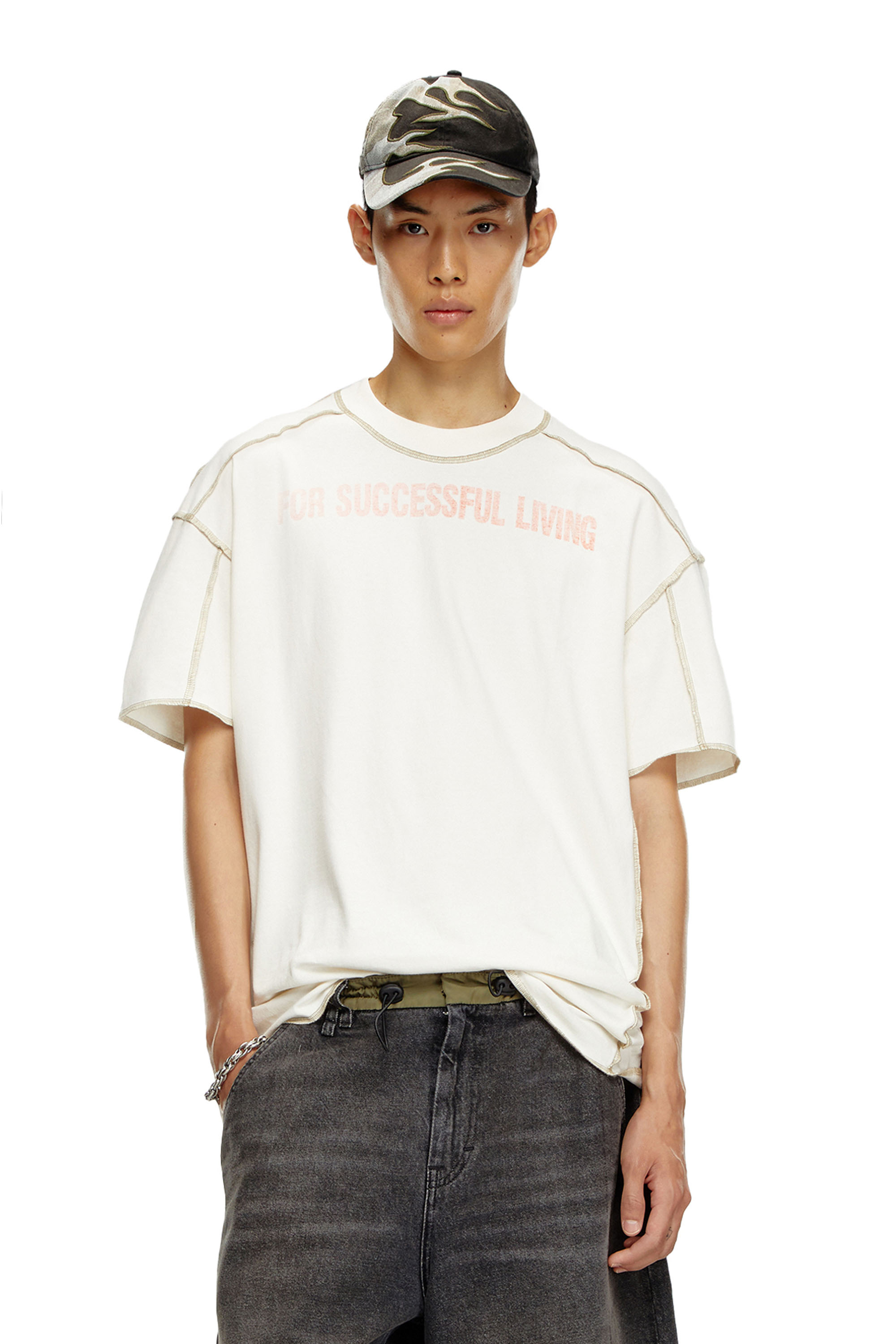 Diesel - T-CRAOR, Male's T-shirt with inside-out effect in ホワイト - 3