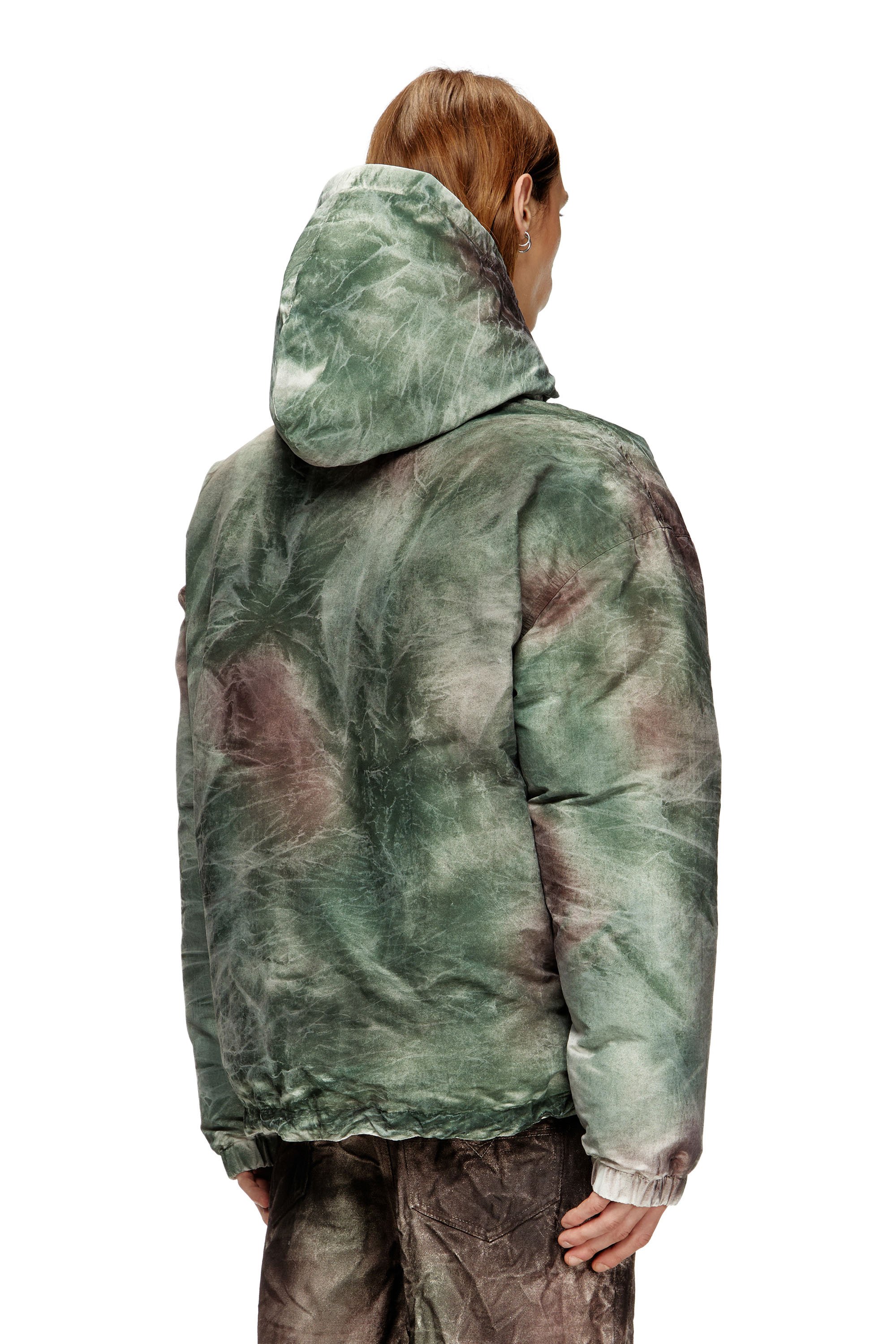 Diesel - W-THUG-JKT-PUFFY, Unisex's Puffy hooded jacket in camo nylon in ブラウン/グリーン - 4