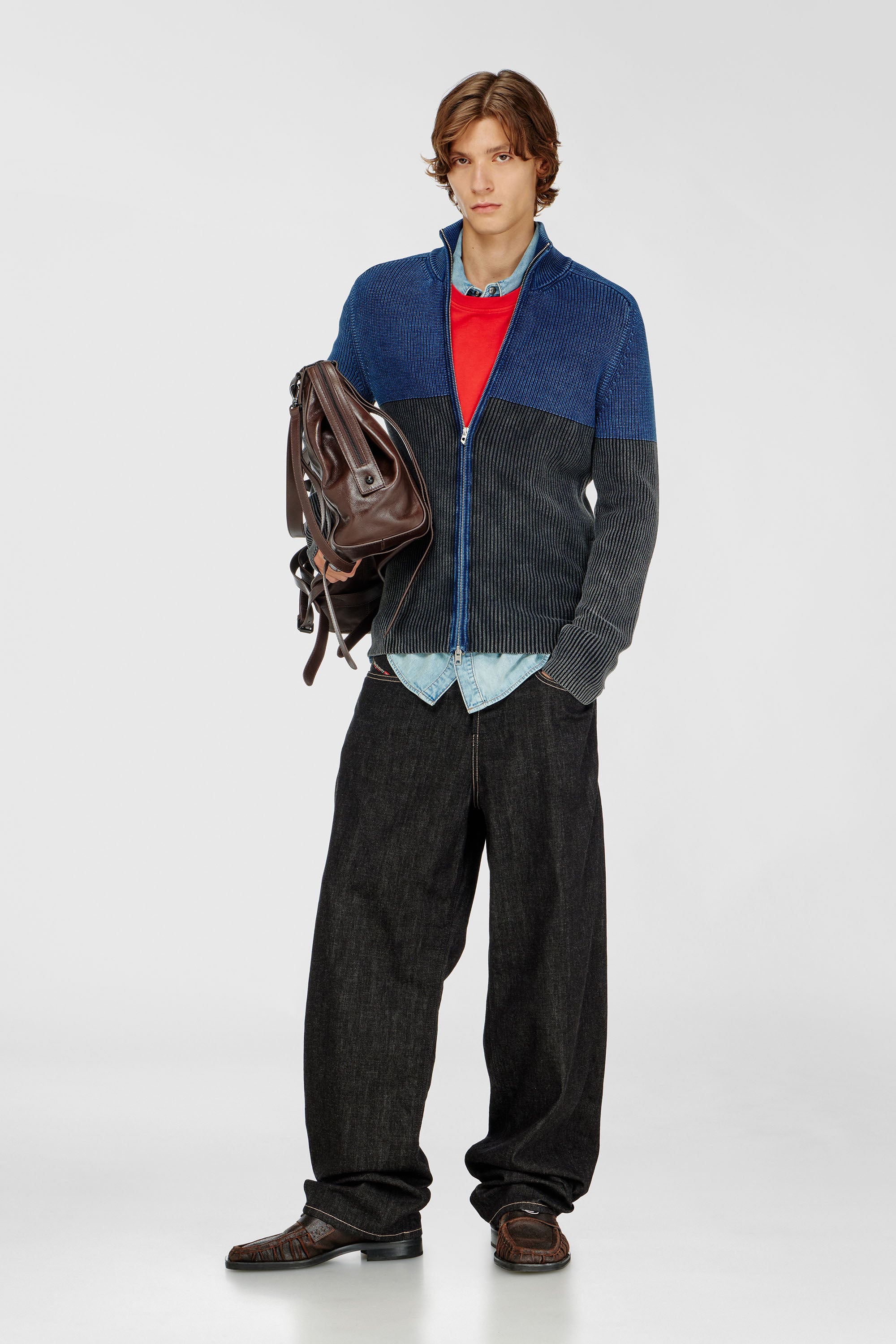 Diesel - K-HERMOS, Male's ジップアップカーディガン in ブラック/ブルー - 2