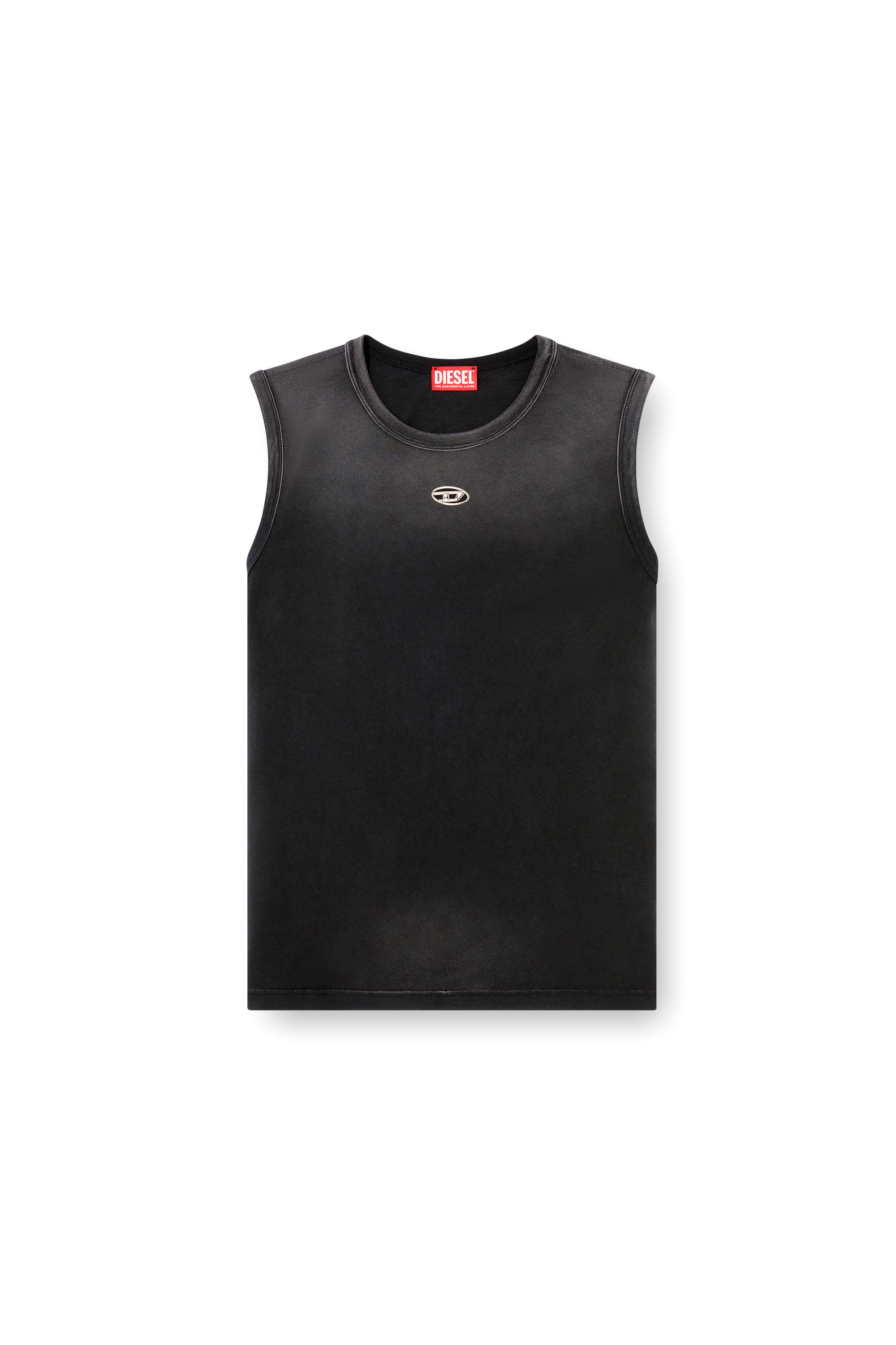 Diesel - T-BRICO-NEW, Male's Faded tank top with cut-out Oval D in ブラック - 3