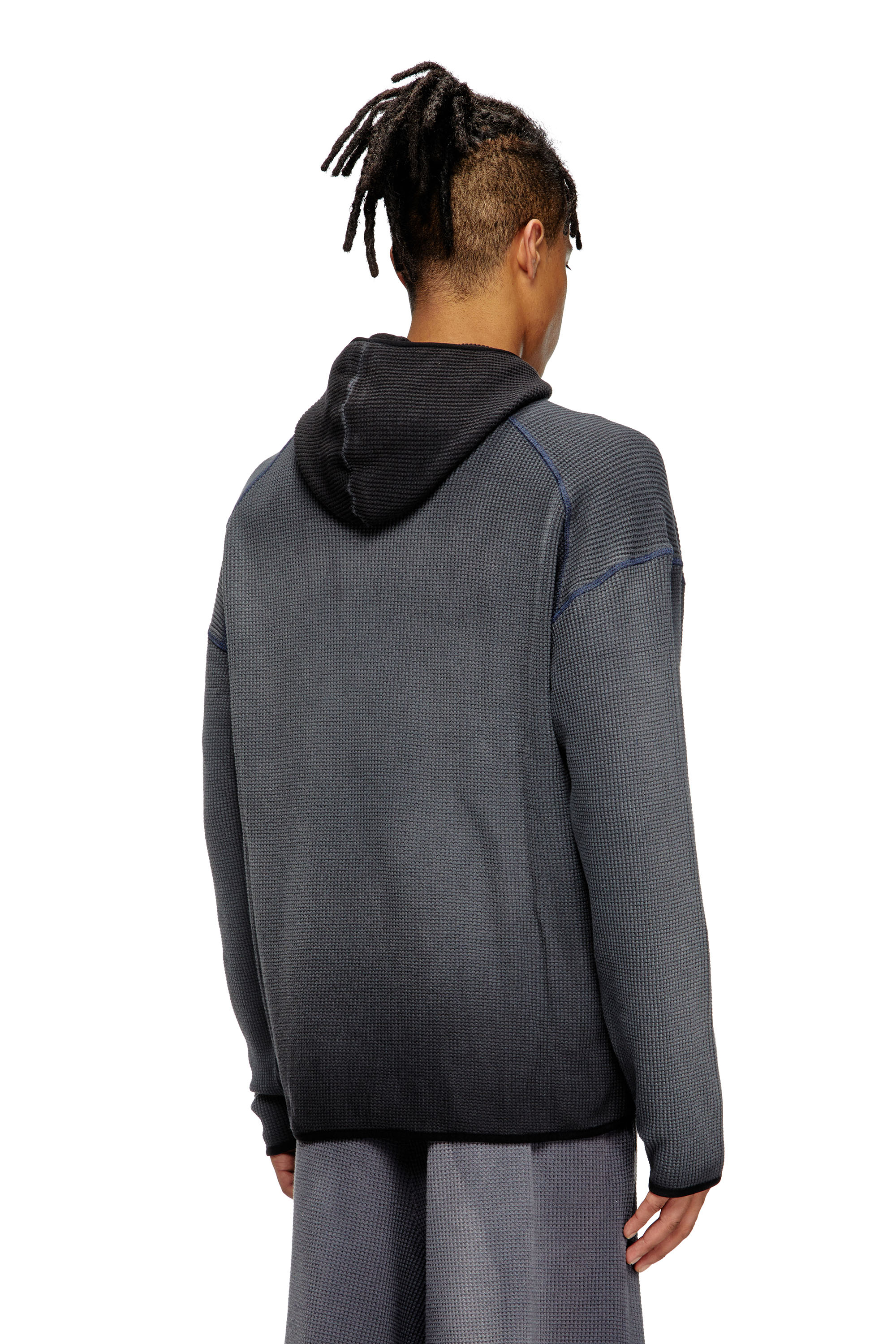 Diesel - S-WAF-HOOD-NEW, Male's Faded waffle hoodie with graphic print in ブラック - 4