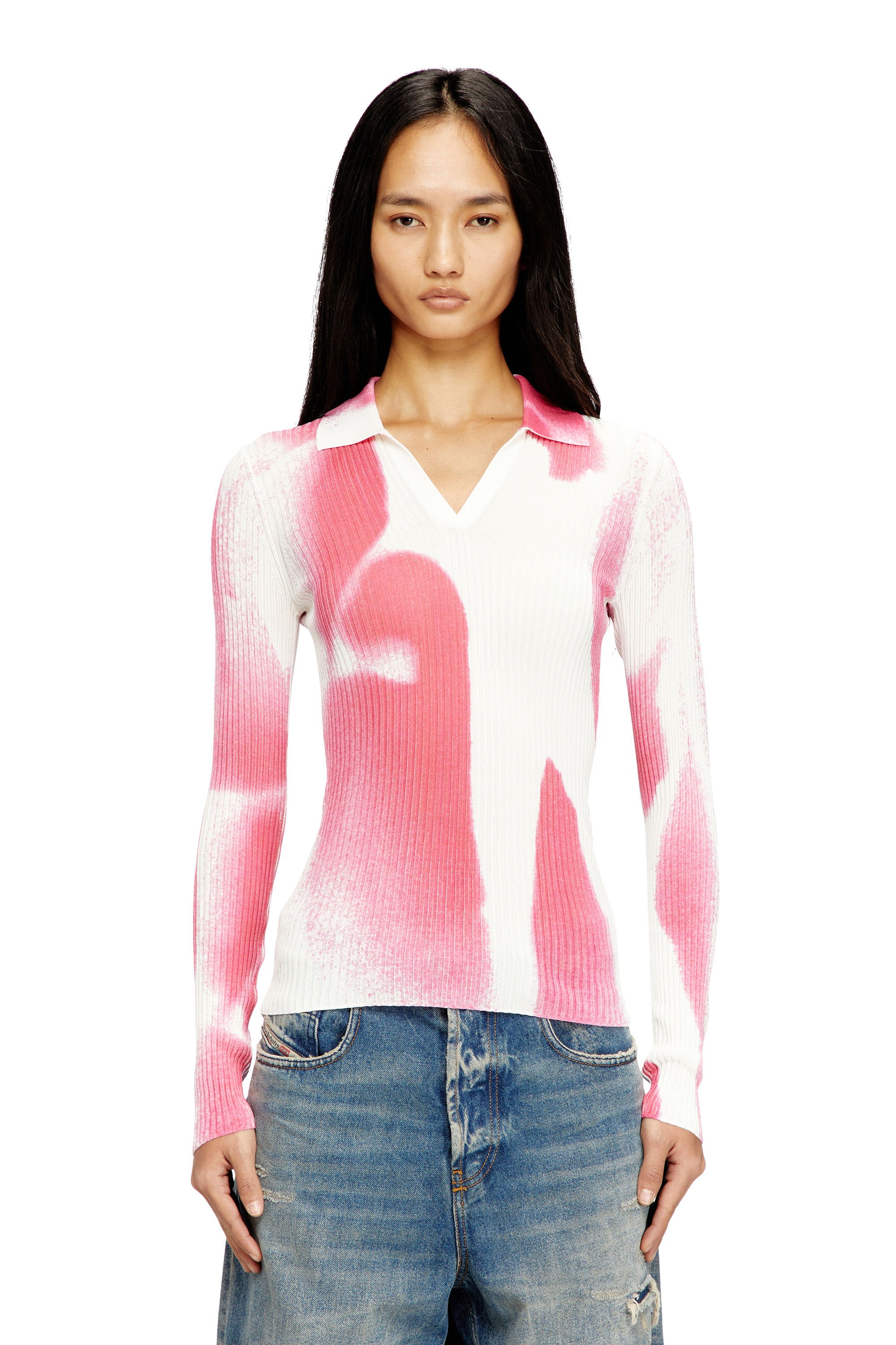 Diesel - M-KILIAN, Female's ポロニット in ピンク/ホワイト - 1