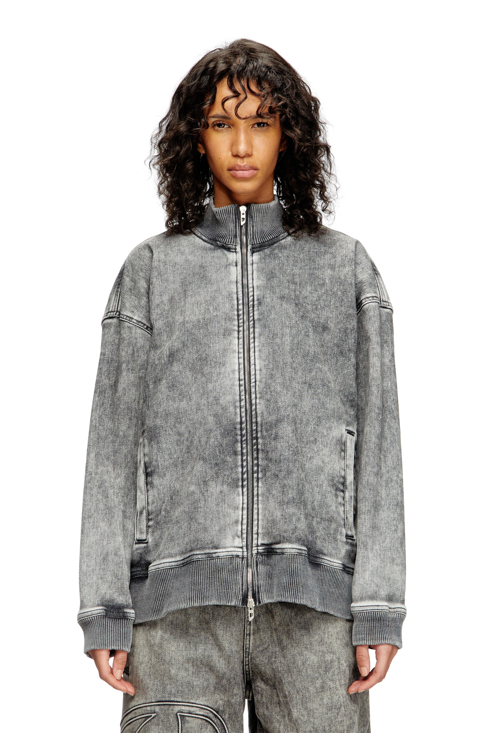 Diesel - D-CARLY-S TRACK, Unisex's Track Denim zip-up sweater with Oval D in ダークグレー - 6