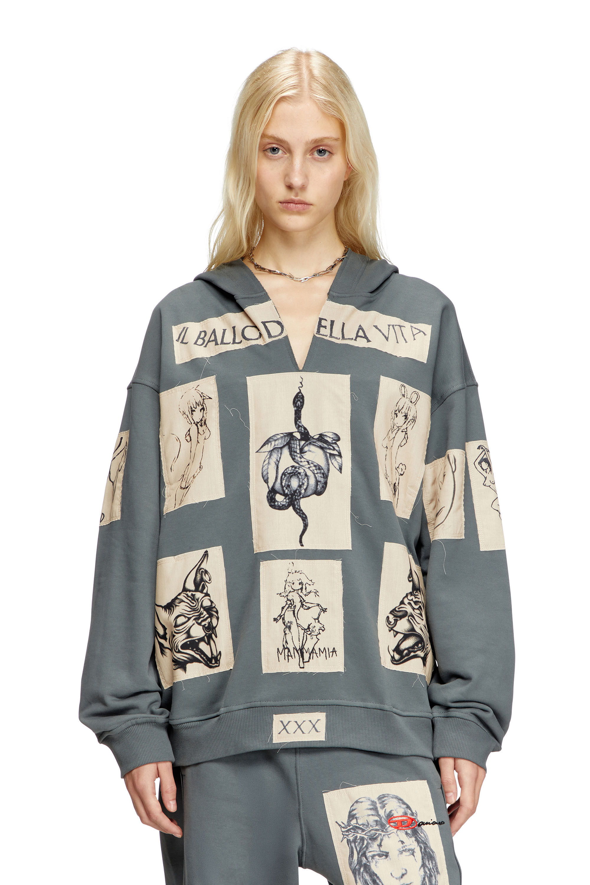 Diesel - S-BOXT-HOOD-DD, Unisex's Hoodie with tattoo patches in グレー - 5