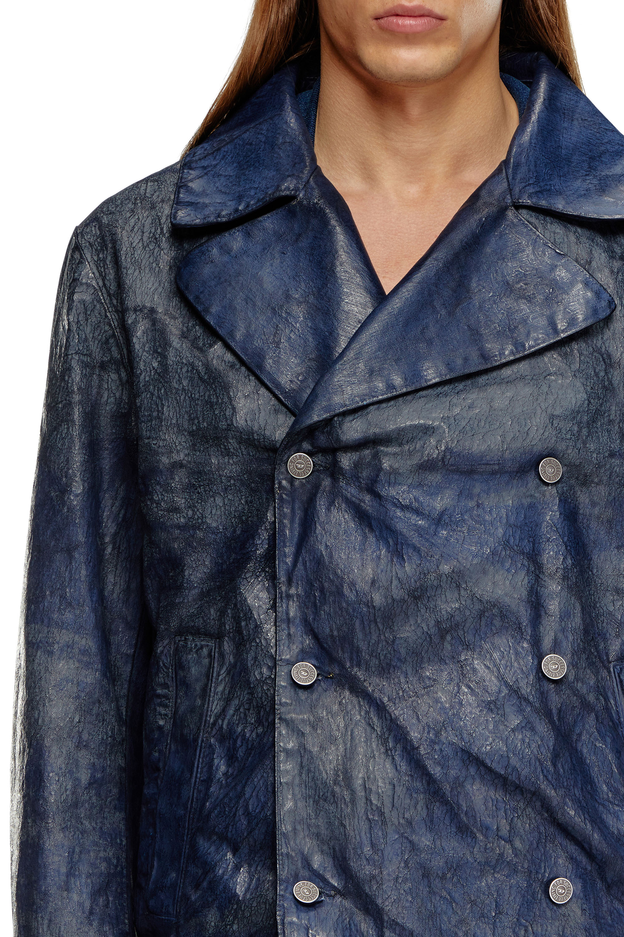 Diesel - D-BONDED-S, Male's Double-breasted jacket in coated denim in ダークブルー - 5