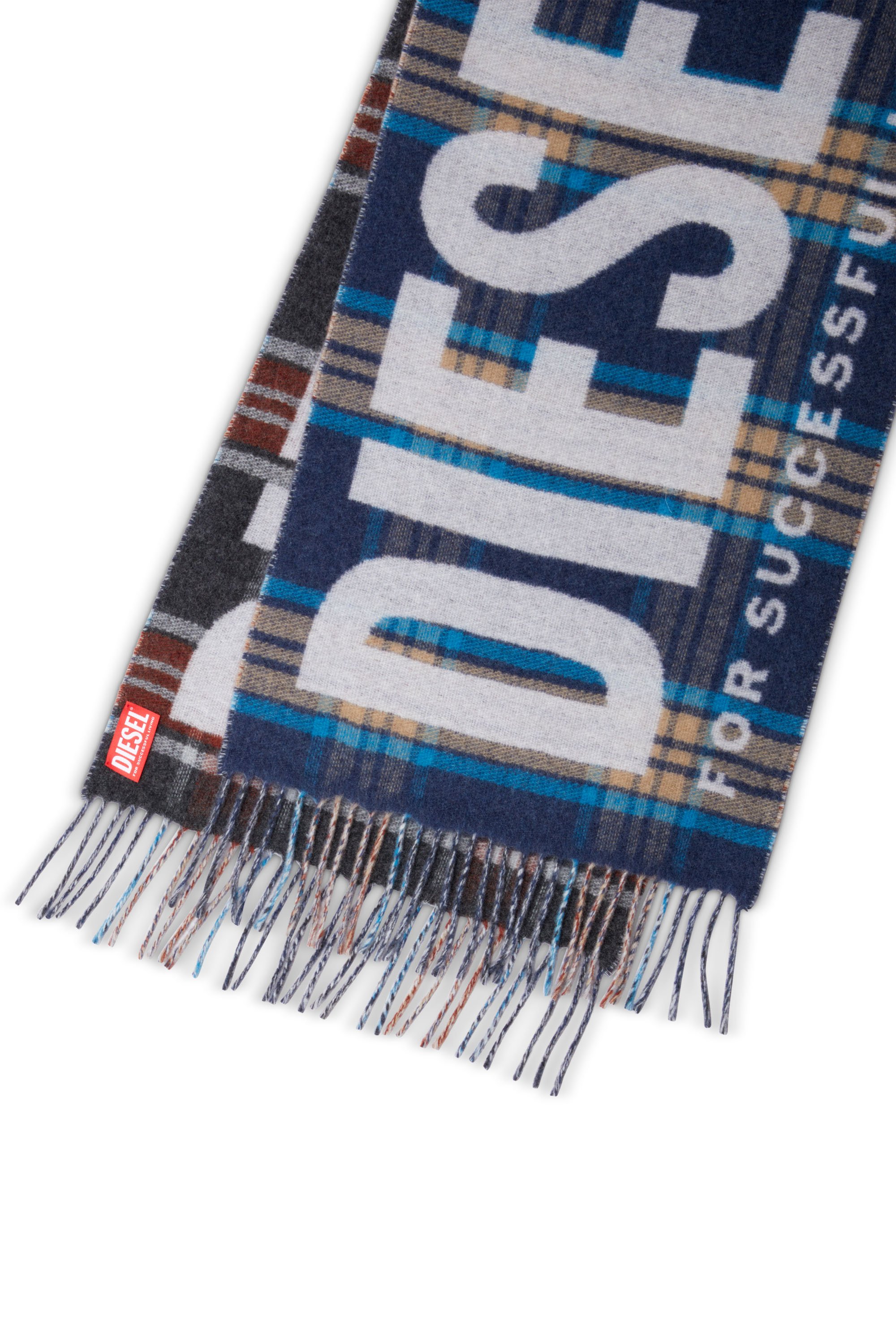 Diesel - S-QUAK, Male's Fringed scarf in check-jacquard wool blend in ブルー - 3