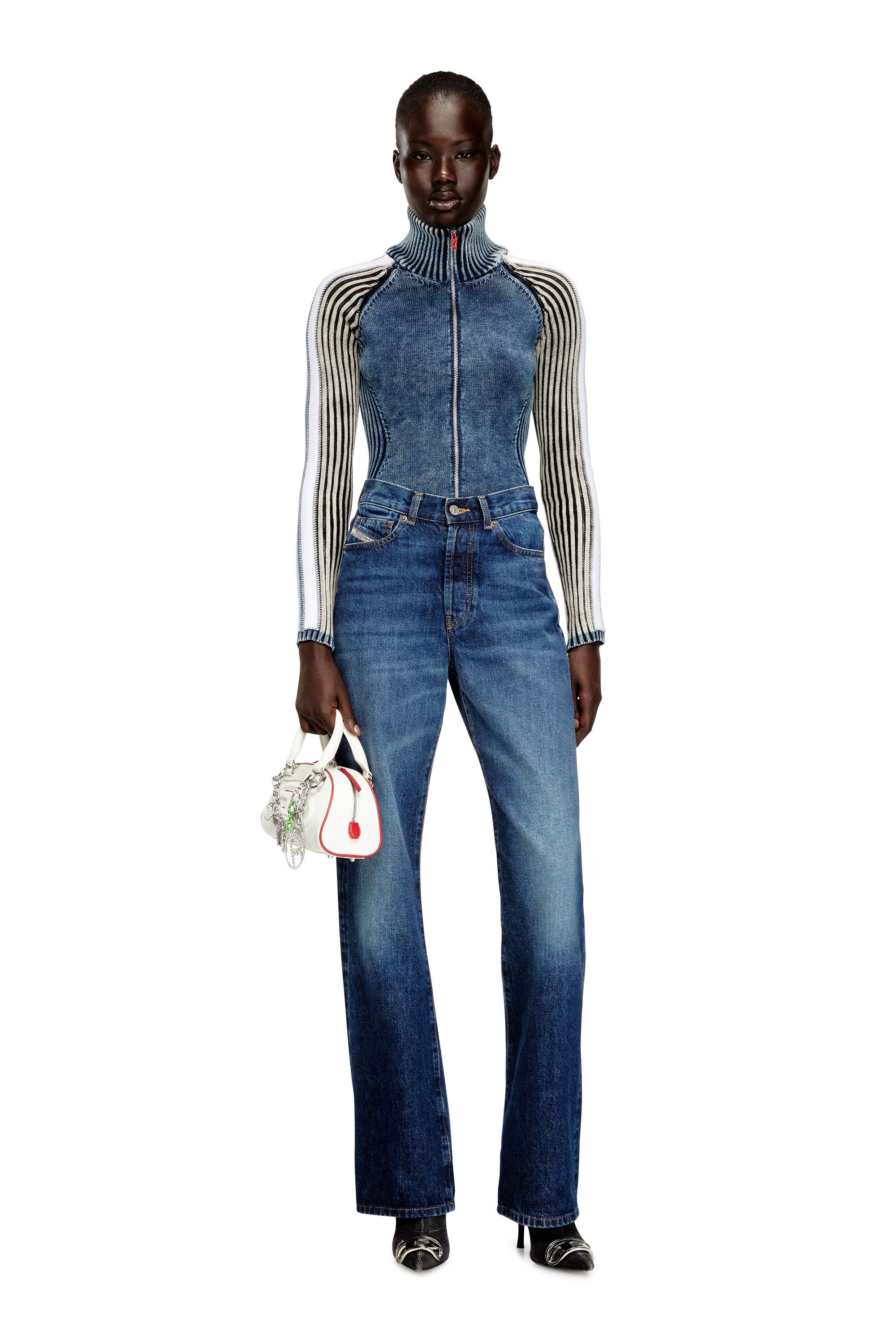 Diesel - M-ESTRELLA, Female's ジップアップニット in ブルー/ホワイト - 1