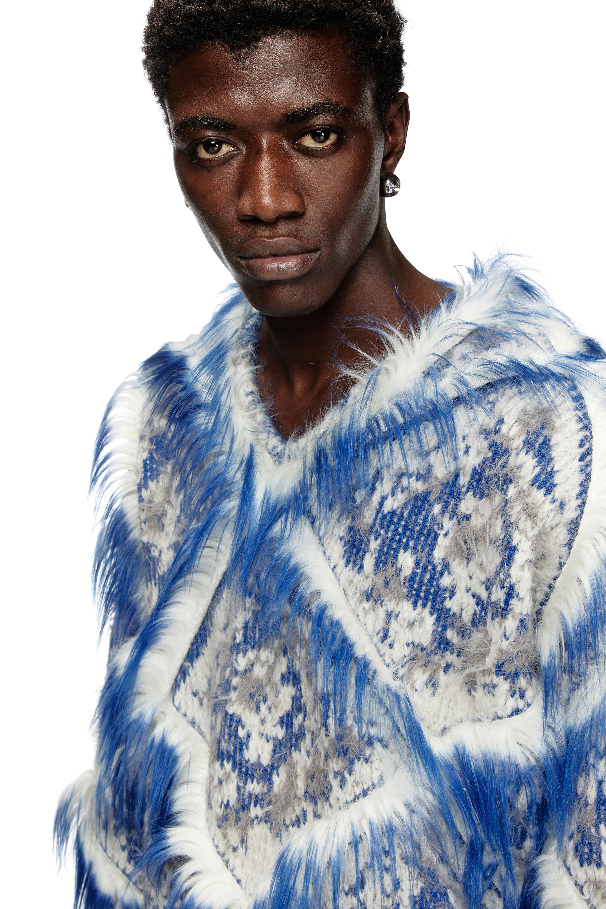 Diesel - K-OTELLO, Male's Argyle jumper with fuzzy trims in ブルー - 5