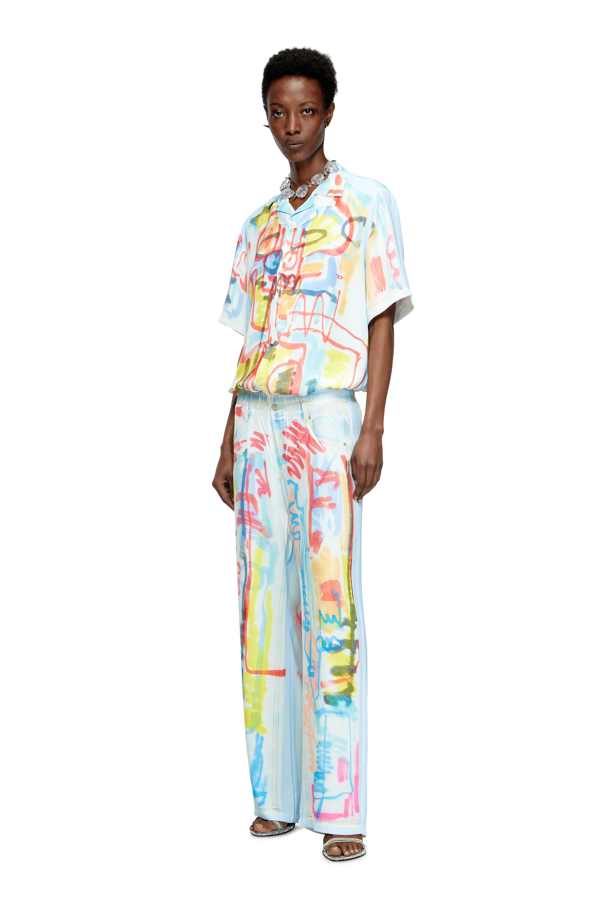 Diesel - P-AFTER-GRAFFITI-AFR, Unisex's Relaxed pant with graffiti print in ブルー/ホワイト - 6