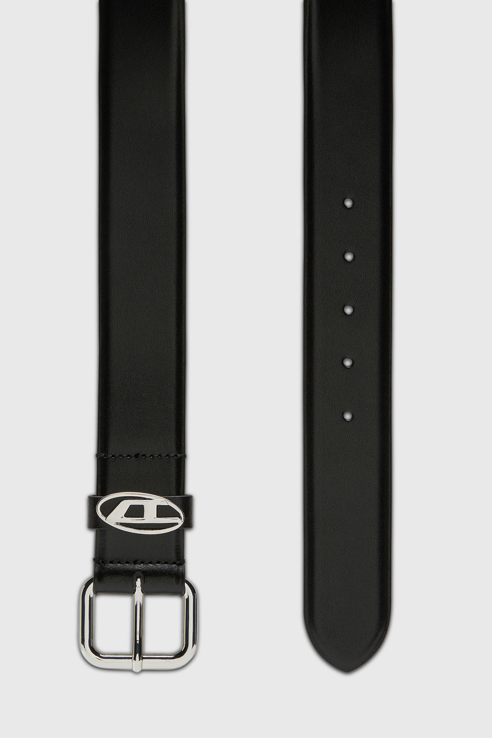 Diesel - B-1DR OVAL D LOOP, Unisex's 3.9cm logo-plaque embellished leather belt in ブラック/シルバー - 2