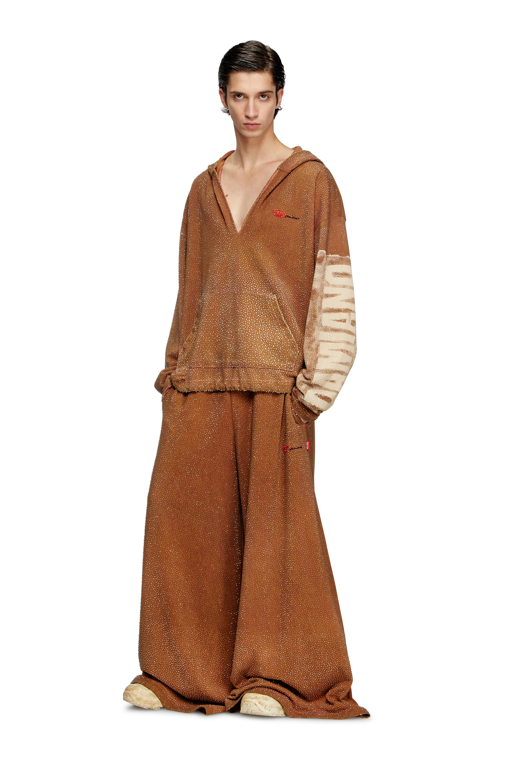 Diesel - S-BOXT-HOOD-LUX-DD, Unisex's Treated V-neck hoodie with crystals in ブラウン - 2