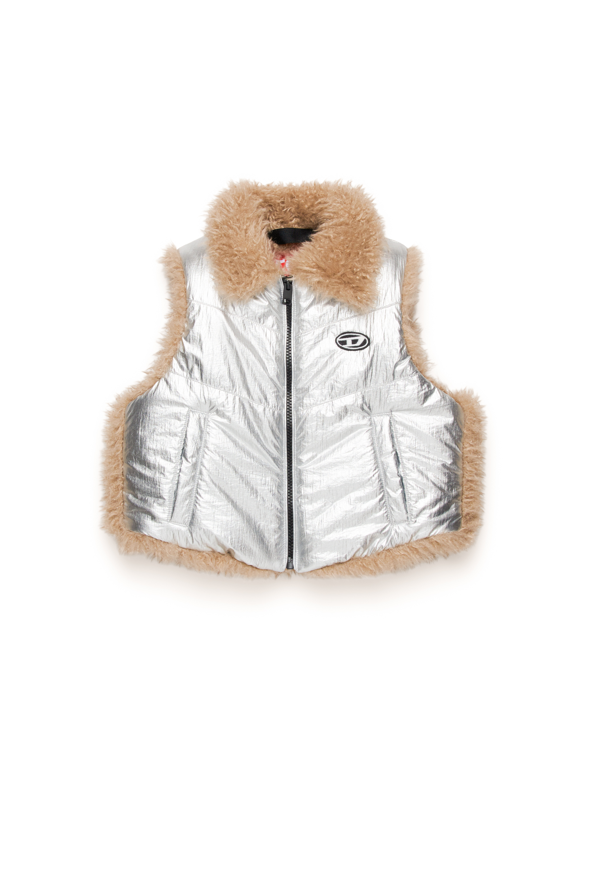 Diesel - JWEFIA, Female's Metallic vest with shaggy lining in シルバー - 1