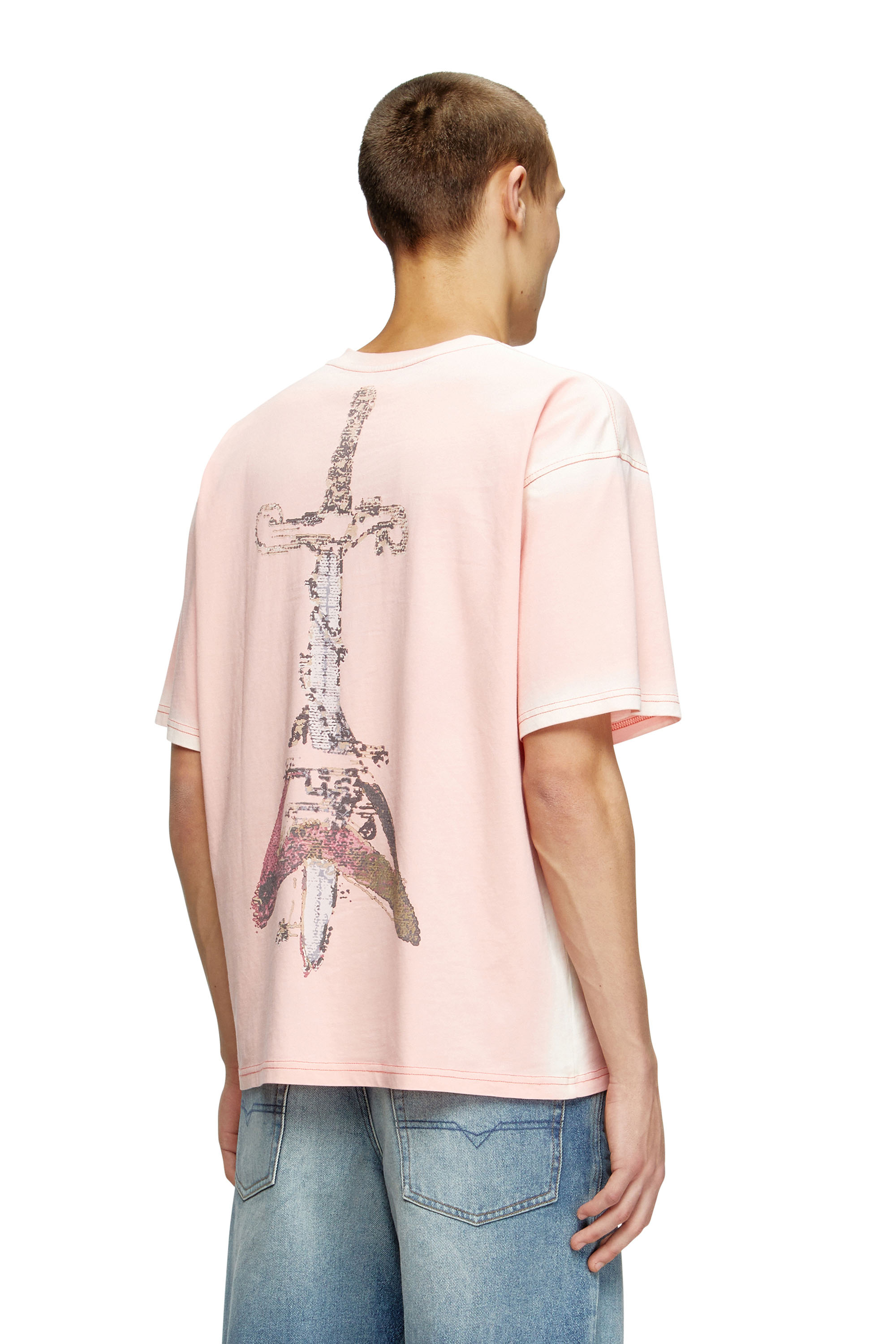 Diesel - T-BOXT-T10, Male's T-shirt with sword print in ピンク / ホワイト - 4