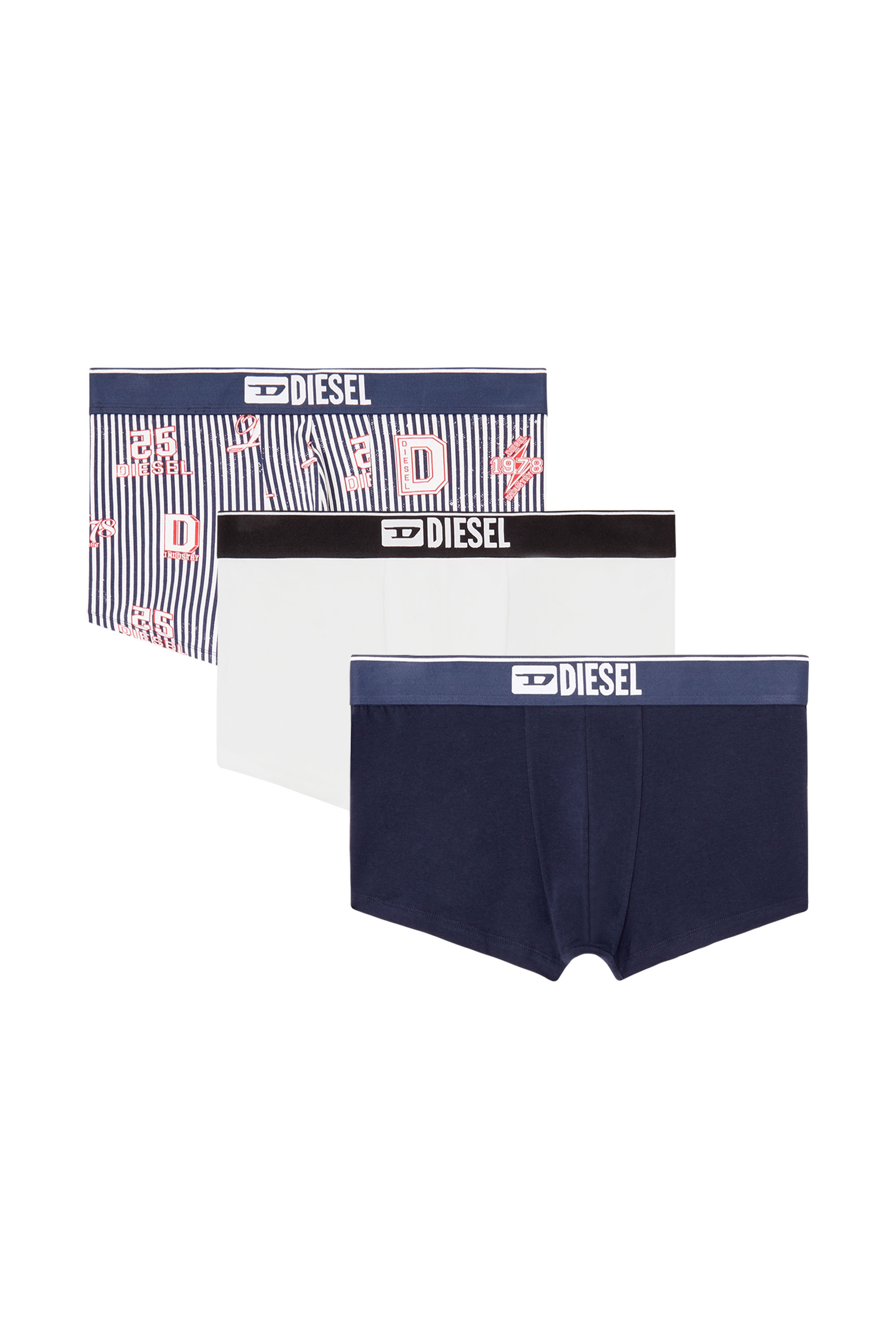 Diesel - DAMIEN-D-BOX-3PACK, Male's ボクサーパンツ 3枚パック in ブルー/ホワイト - 2