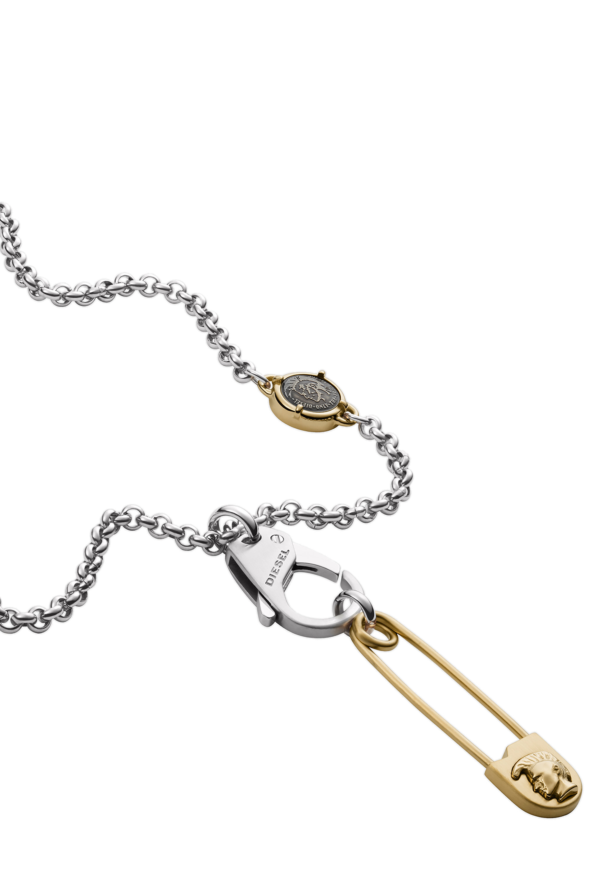 Diesel - DX1304, Male's Two-tone stainless steel safety pin pendant necklace in シルバー - 2