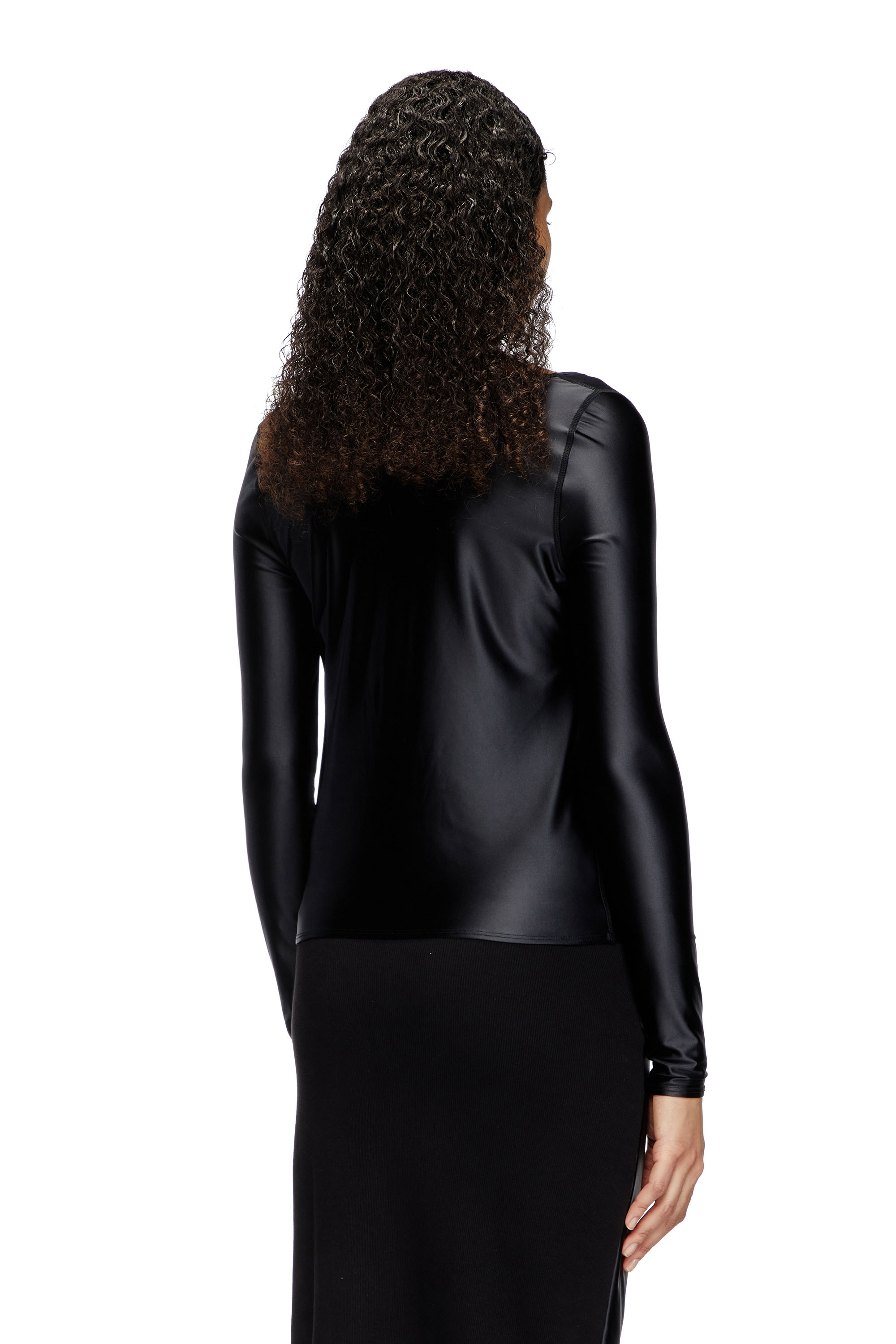 Diesel - T-KNOT, Female's Long sleeved gathered V-neck top with chintz finish in ブラック - 4