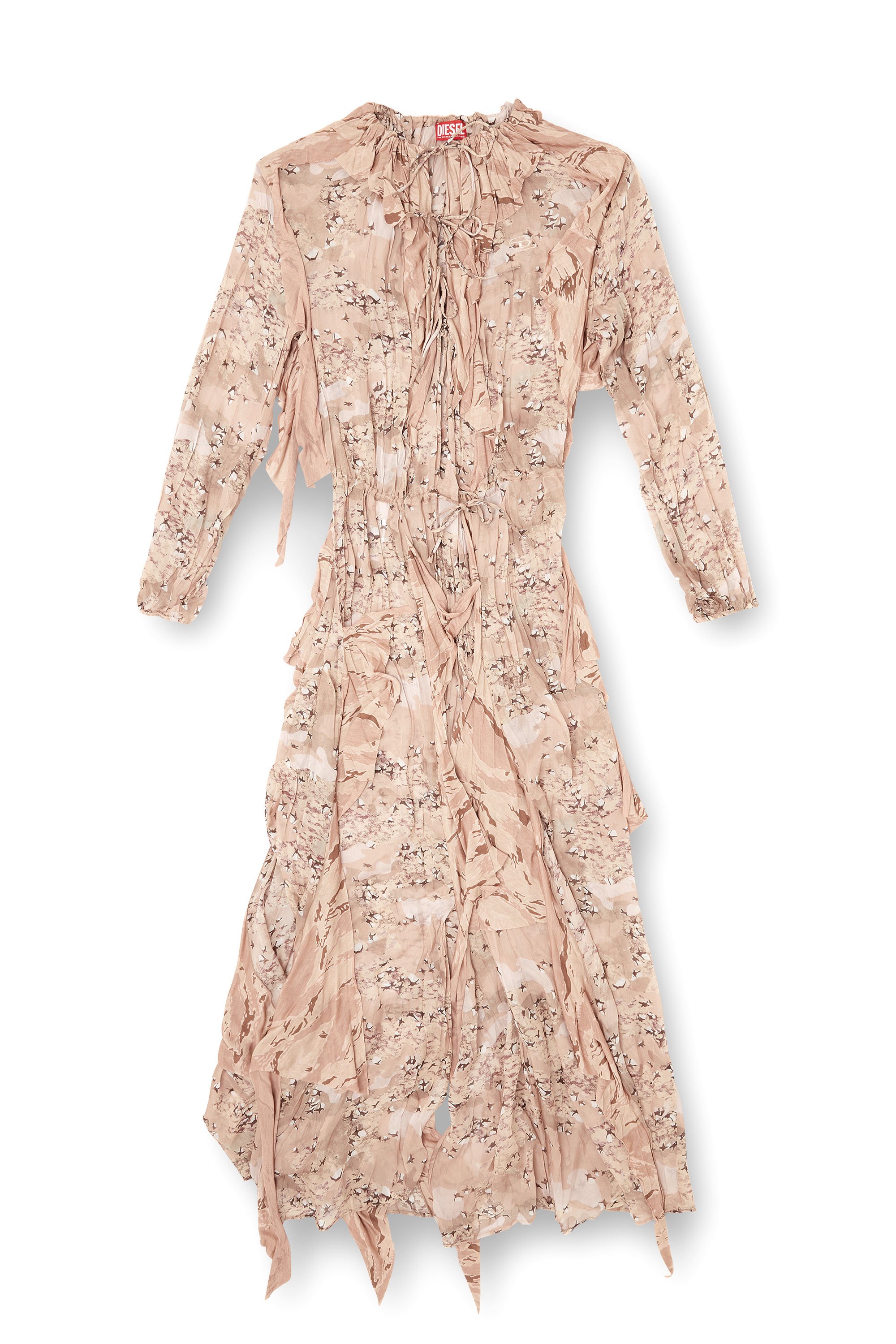 Diesel - D-AZZLING-R1, Female's Ruffled maxi dress in camo chiffon in フェースパウダー - 3