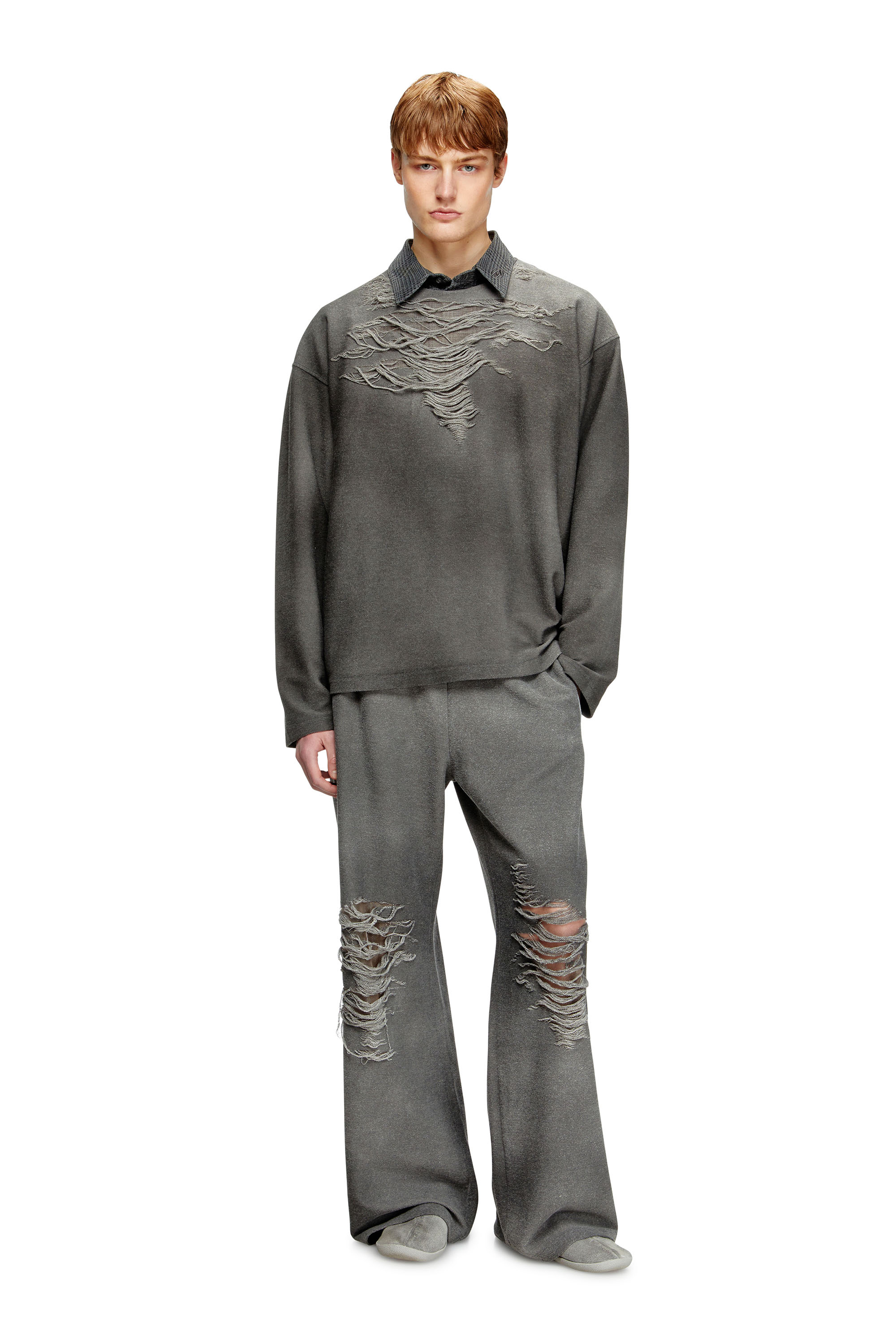 Diesel - P-PERCY, Male's Track pants with distressed front in グレー - 3