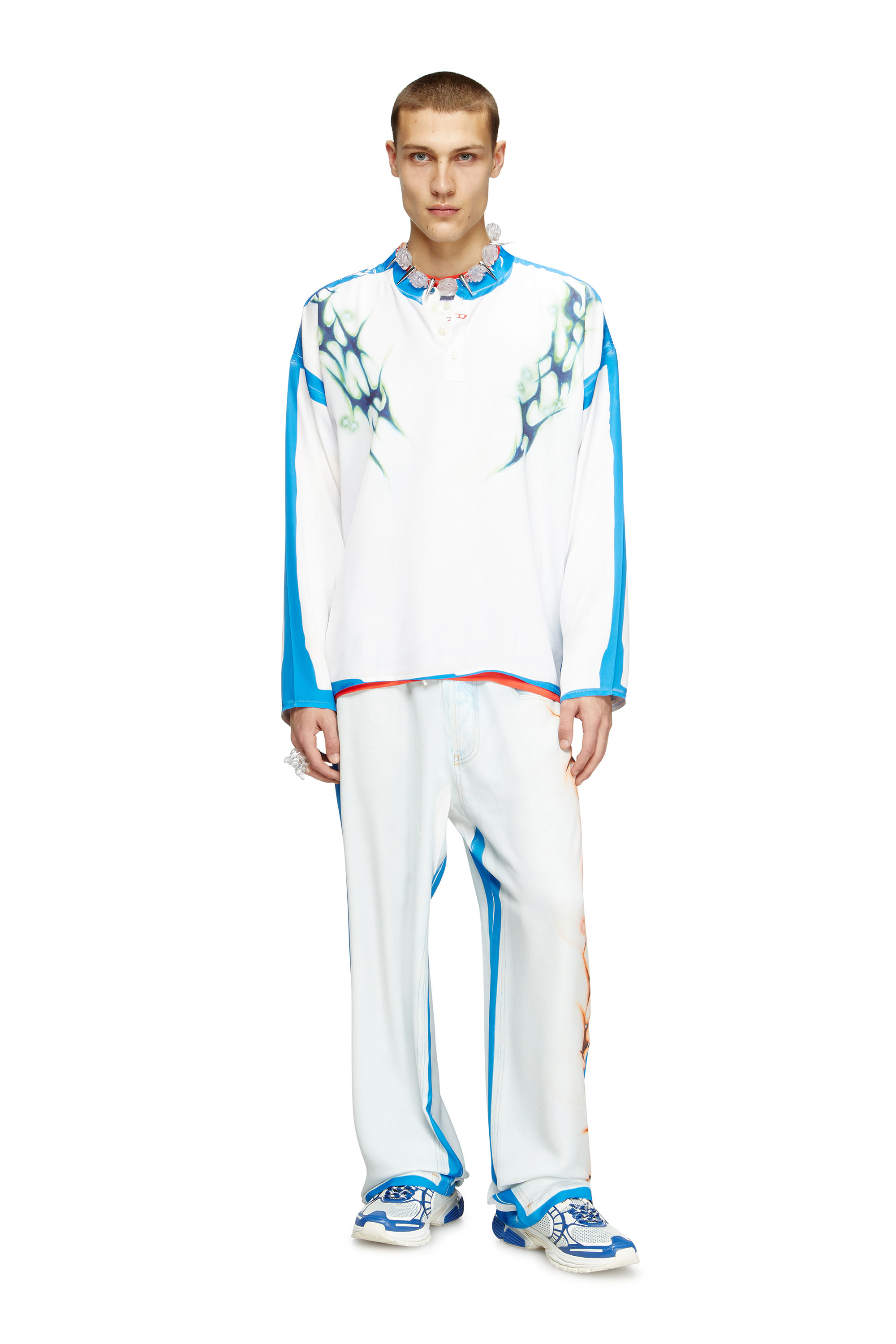 Diesel - T-OLAVI-A-SER-GRAFFITI-JAP, Unisex's Long-sleeve T-shirt with graffiti print in ブルー/ホワイト - 1