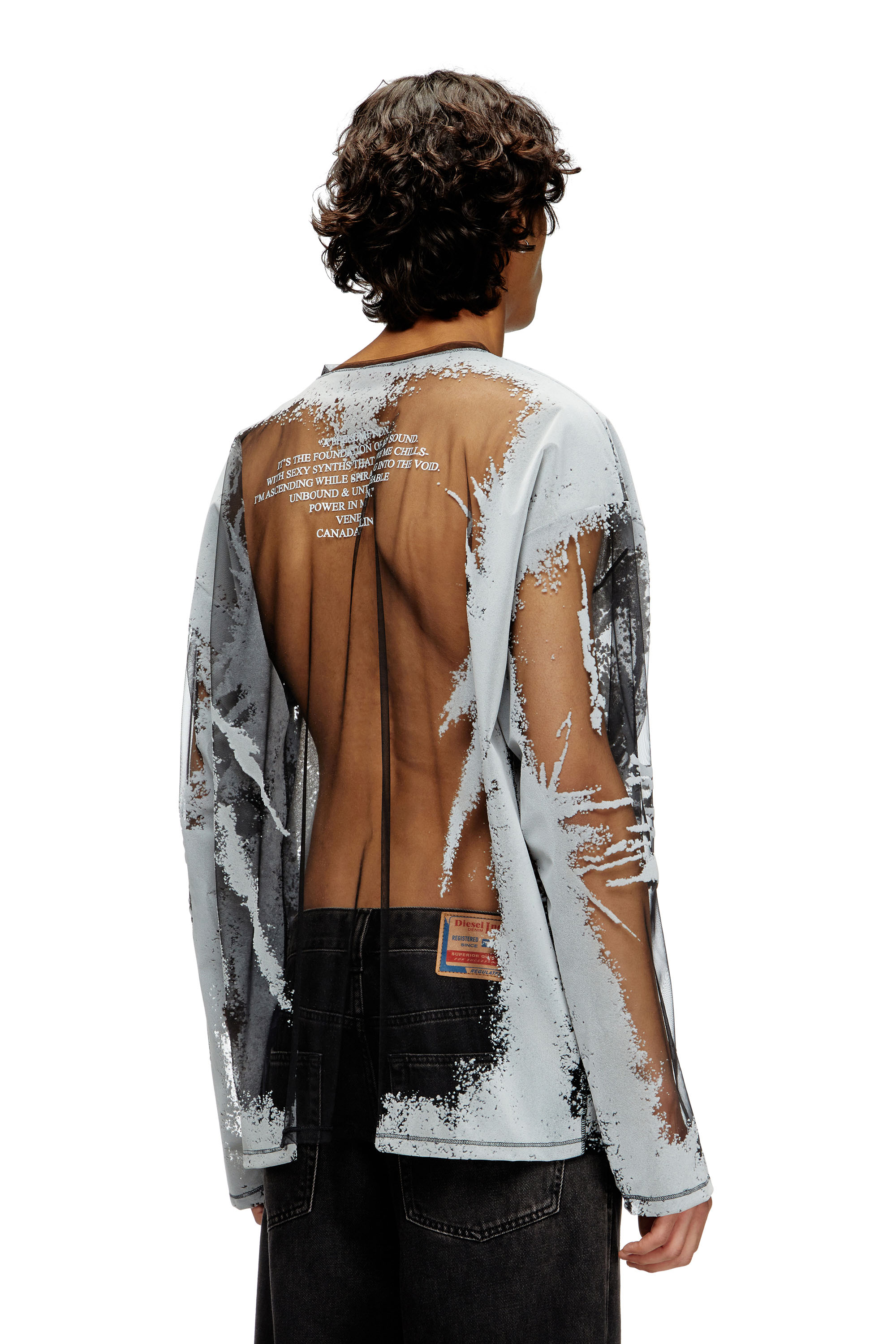 Diesel - T-HASSAN-LS-A, Unisex's Long-sleeve nylon T-shirt with lyrics print in ブラック - 4