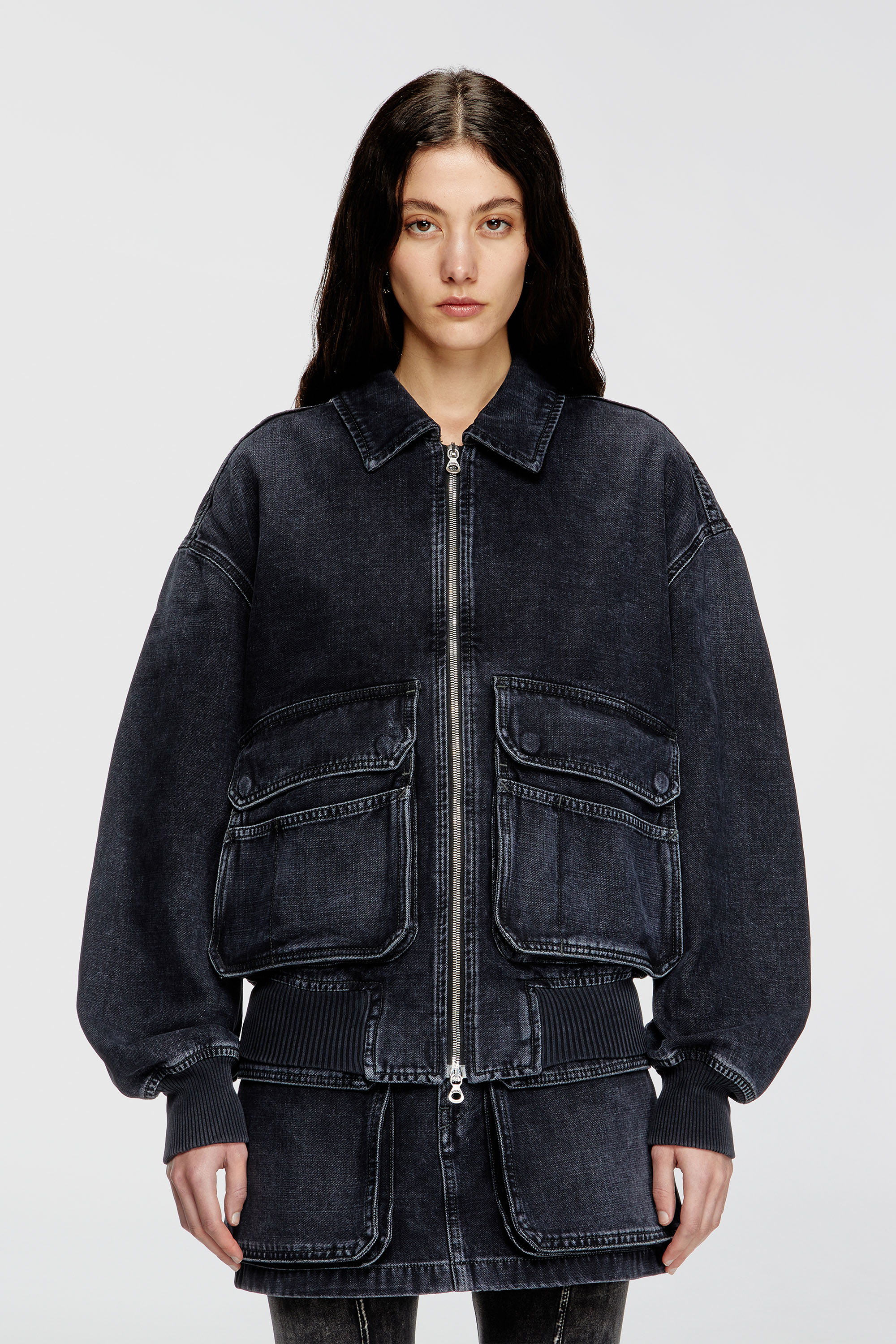 Diesel - D-KURZ, Unisex's Jacket in batavia-weave denim in ブラック - 6