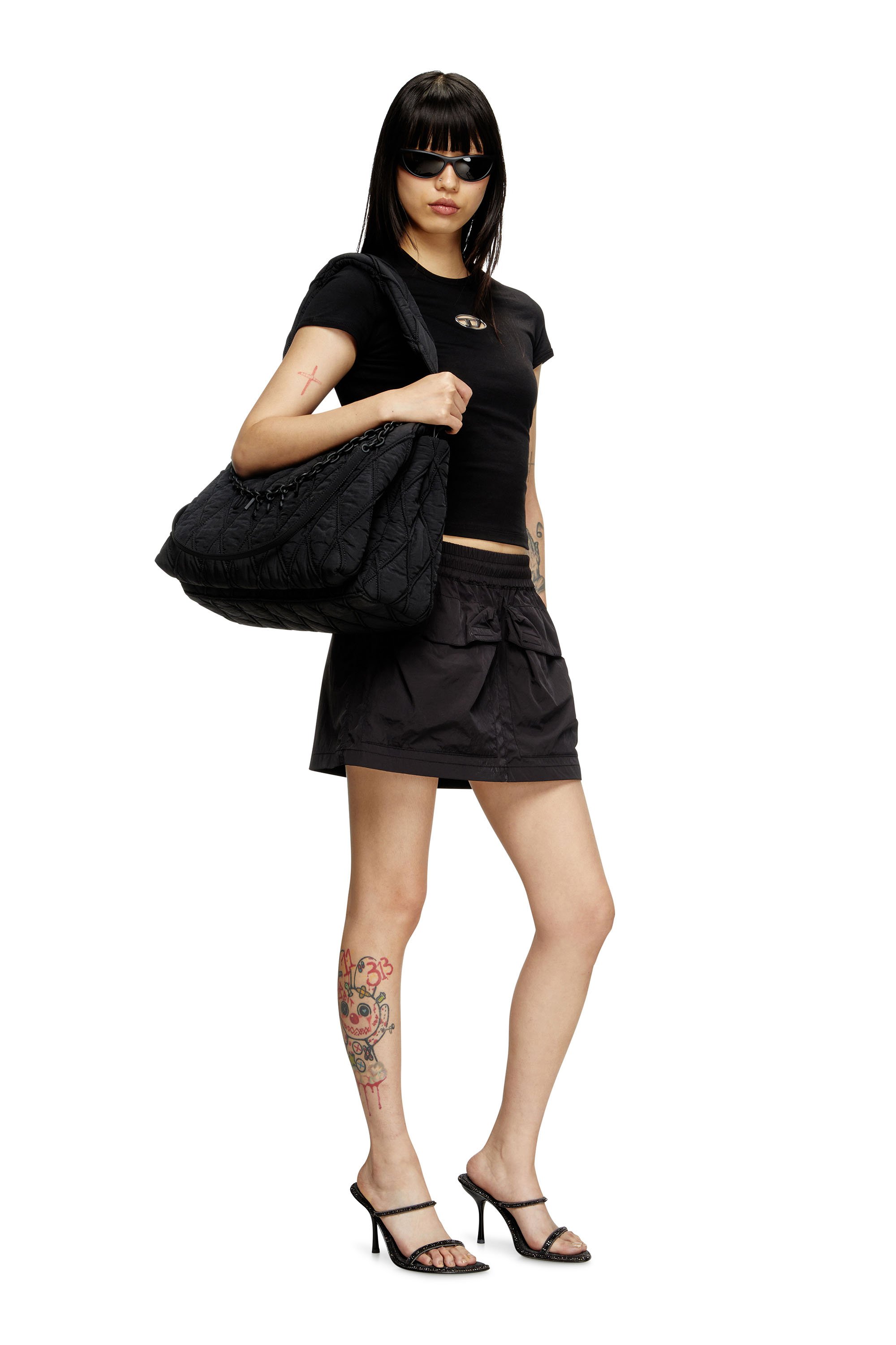 Diesel - CHARM-D SHOULDER L, Female's Charm-D L-Shoulder bag in quilted washed nylon in ブラック - 2