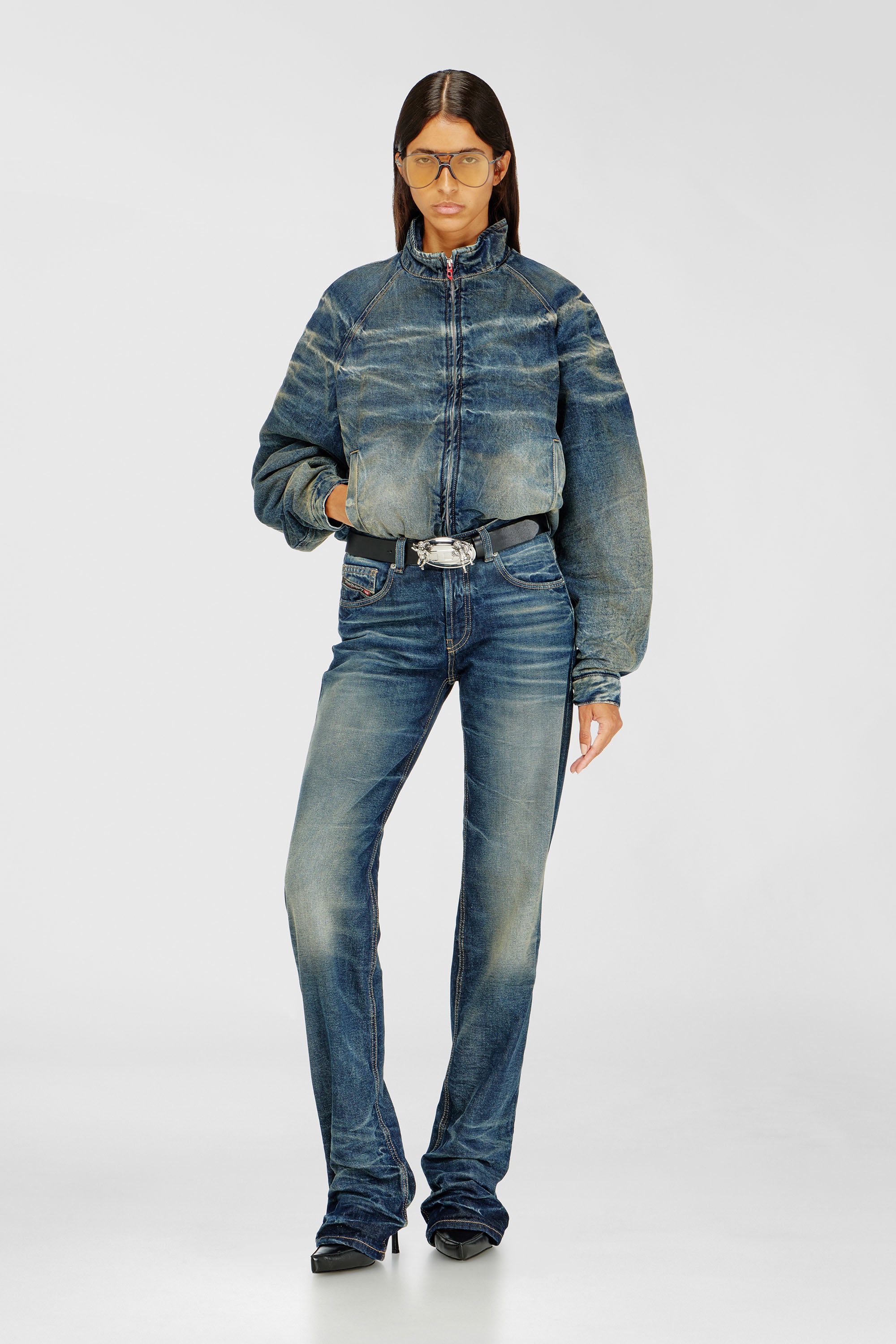 Diesel - DE-BARUS-FSJ1, Female's Padded jacket in dirty-effect creased denim in ミディアムブルー - 2