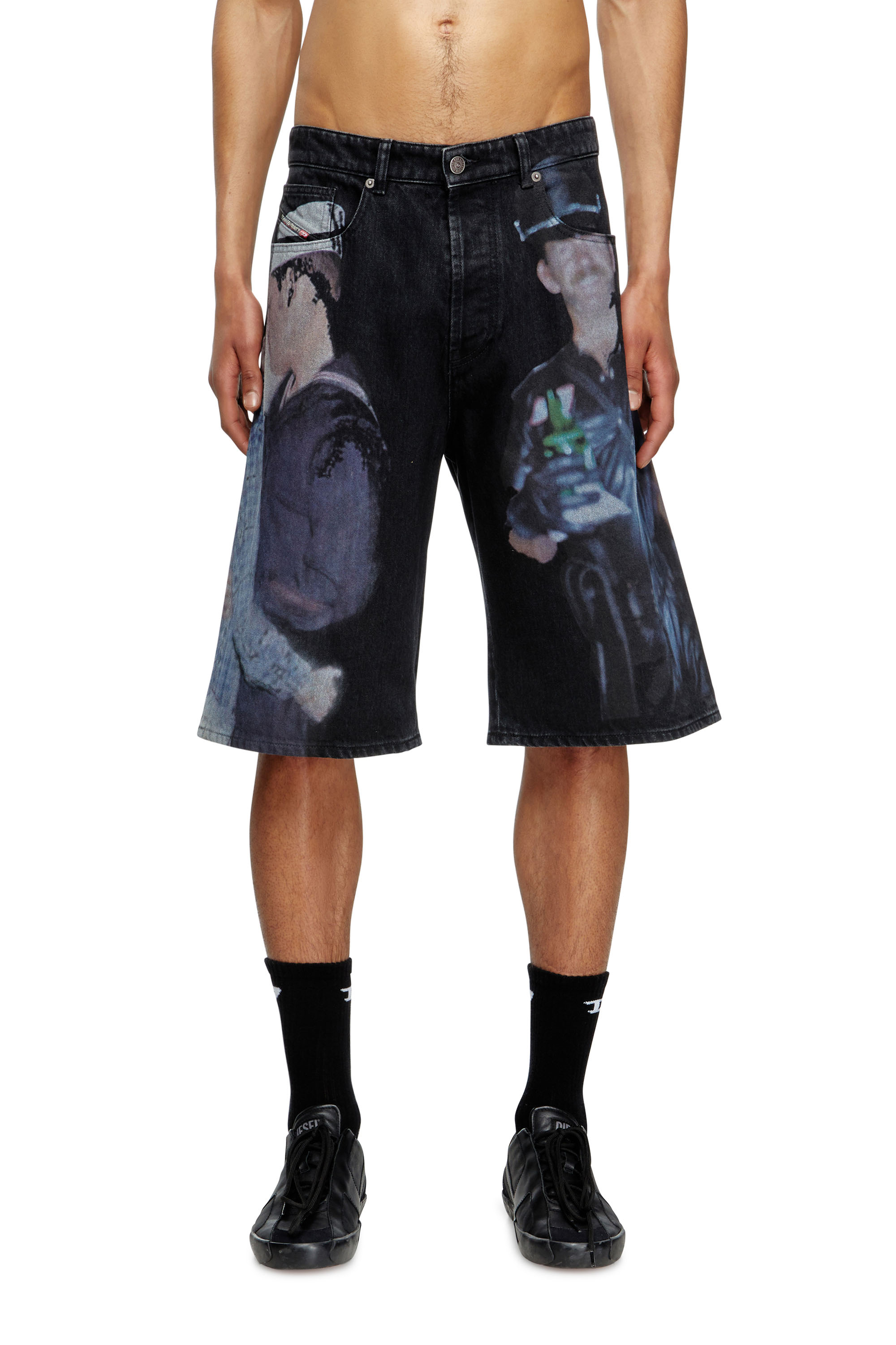 Diesel - PR-D-RIXFORD-S, Unisex's Denim shorts with multicolour print in ブラック - 3