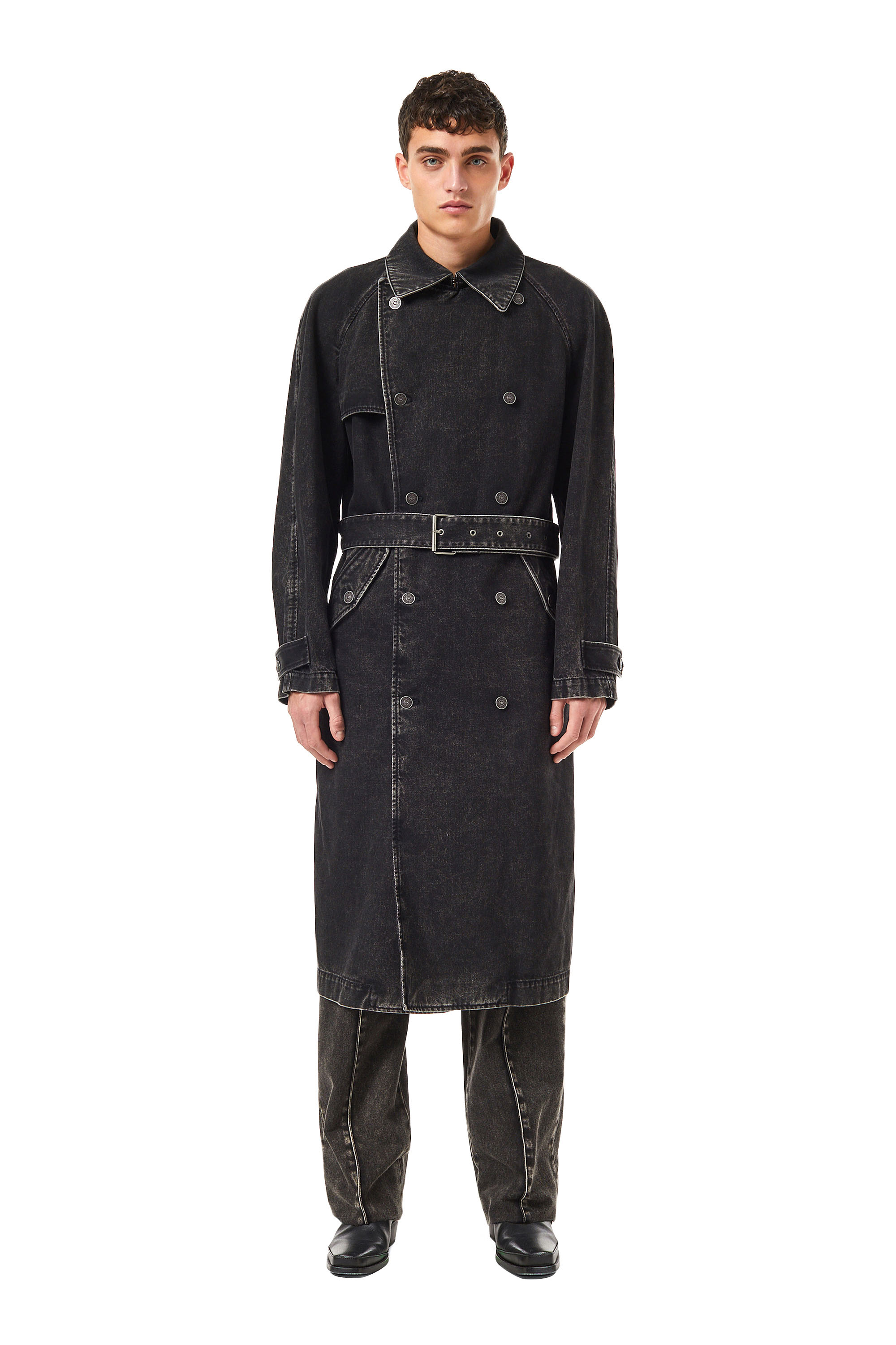 Diesel - D-DELIRIOUS DOUBLE BREASTED TRENCH COAT, ブラック/ダークグレー - Image 1