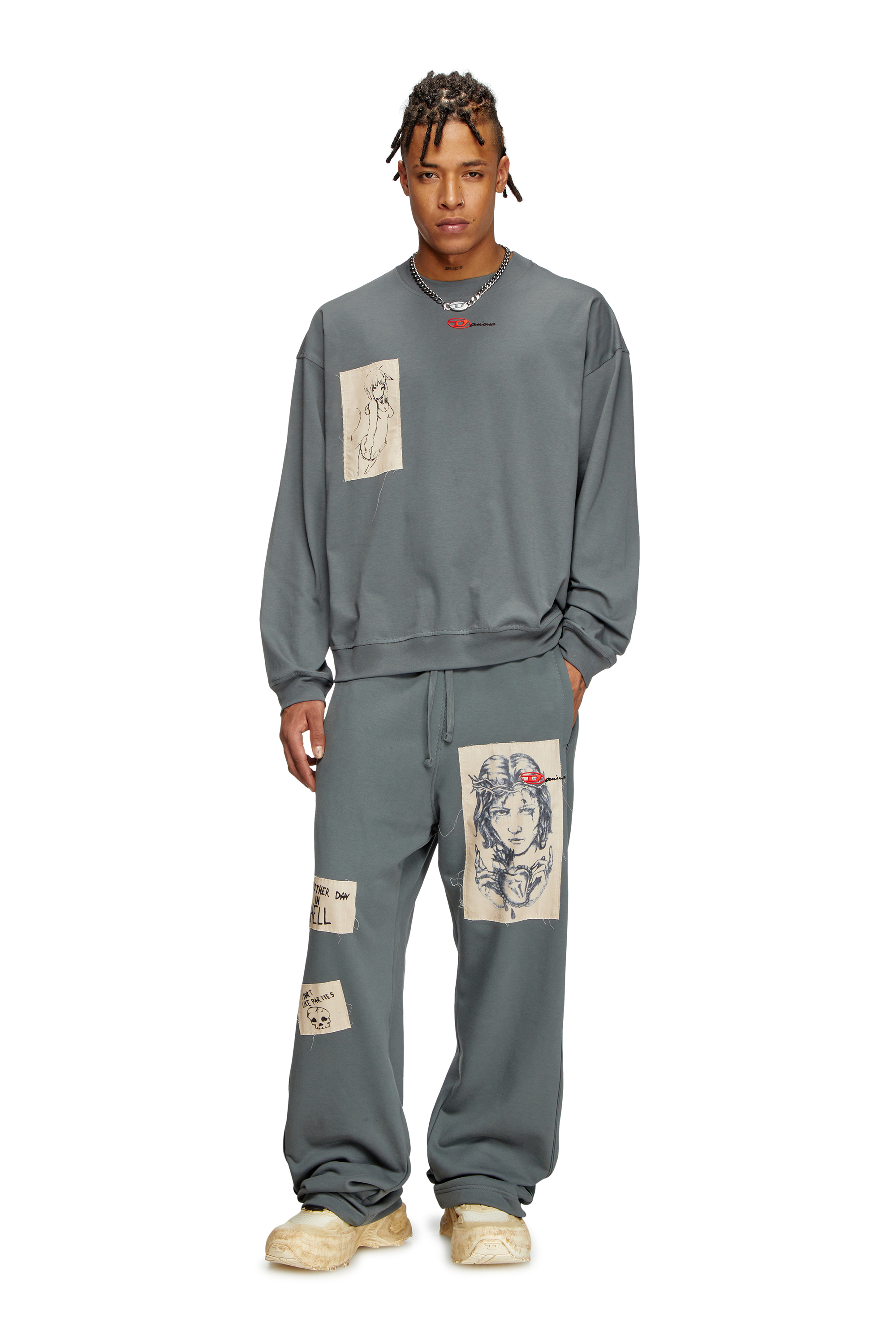 Diesel - S-BOXT-LS-1P-DD, Unisex's Long-sleeve T-shirt with tattoo patches in グレー - 2