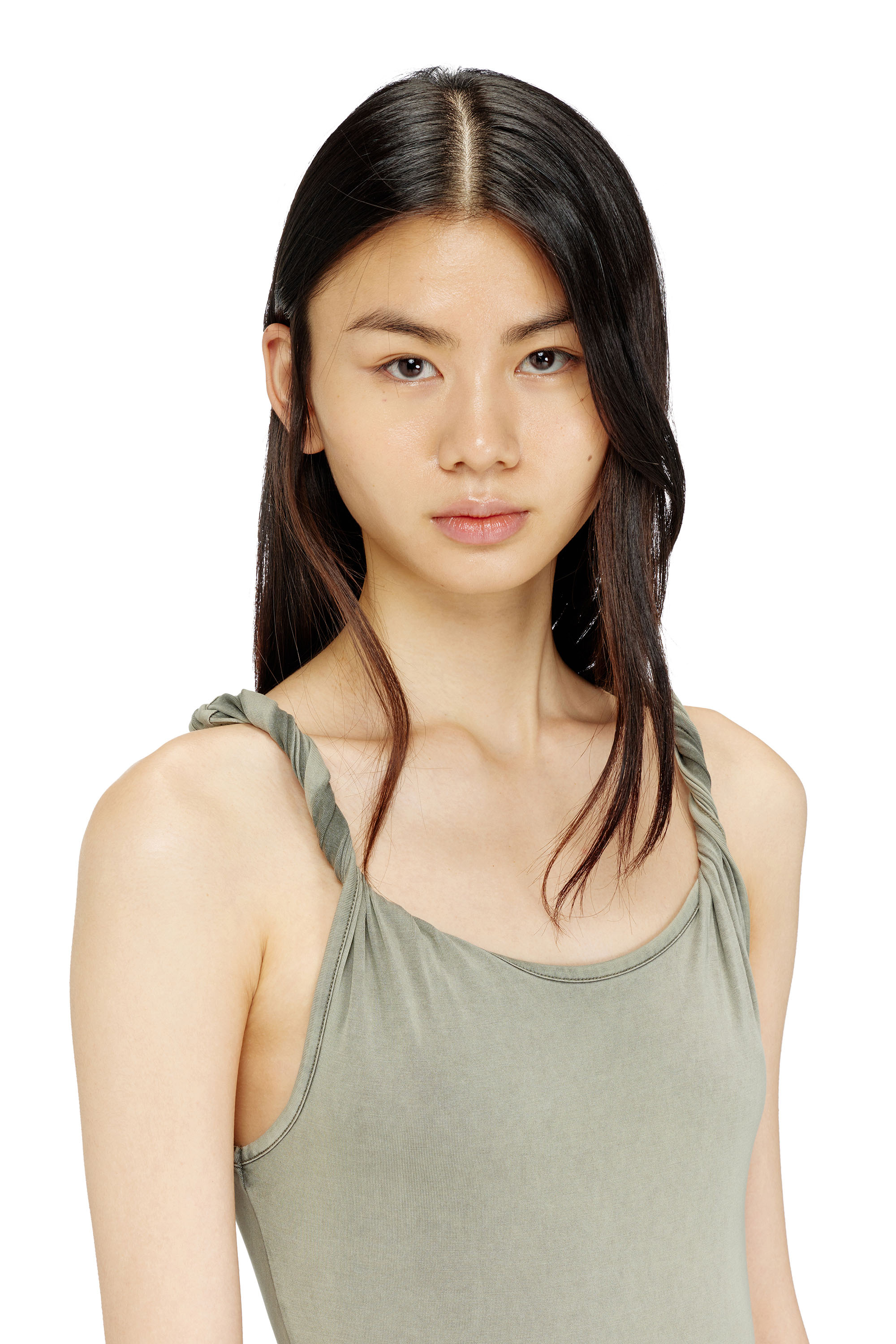 Diesel - D-ESTIGA-S1, Female's Jersey maxi dress with twisted details in オリーブグリーン - 4