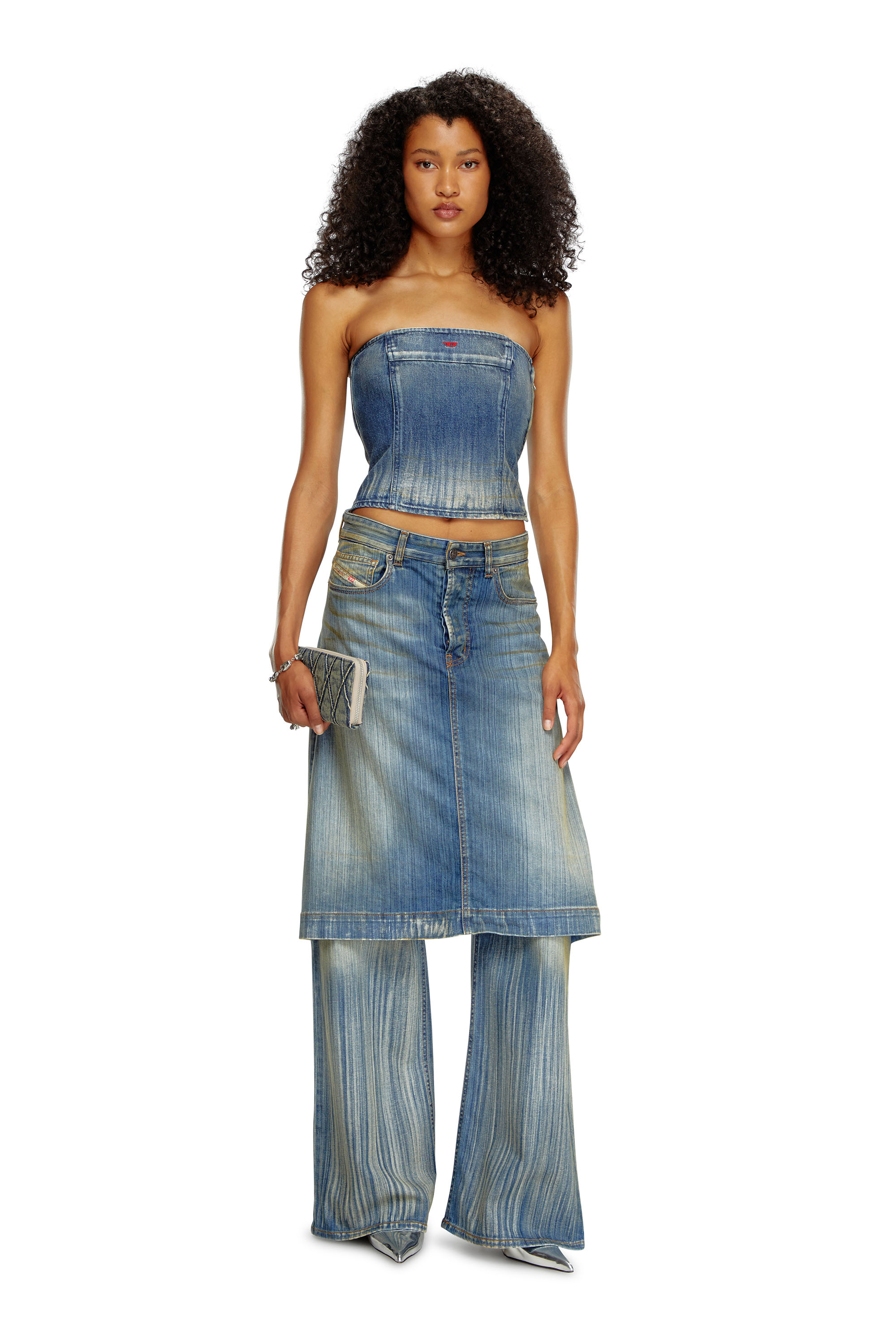 Diesel - DE-VILLE, Female's Tube top in dirt-wash denim in ミディアムブルー - 2