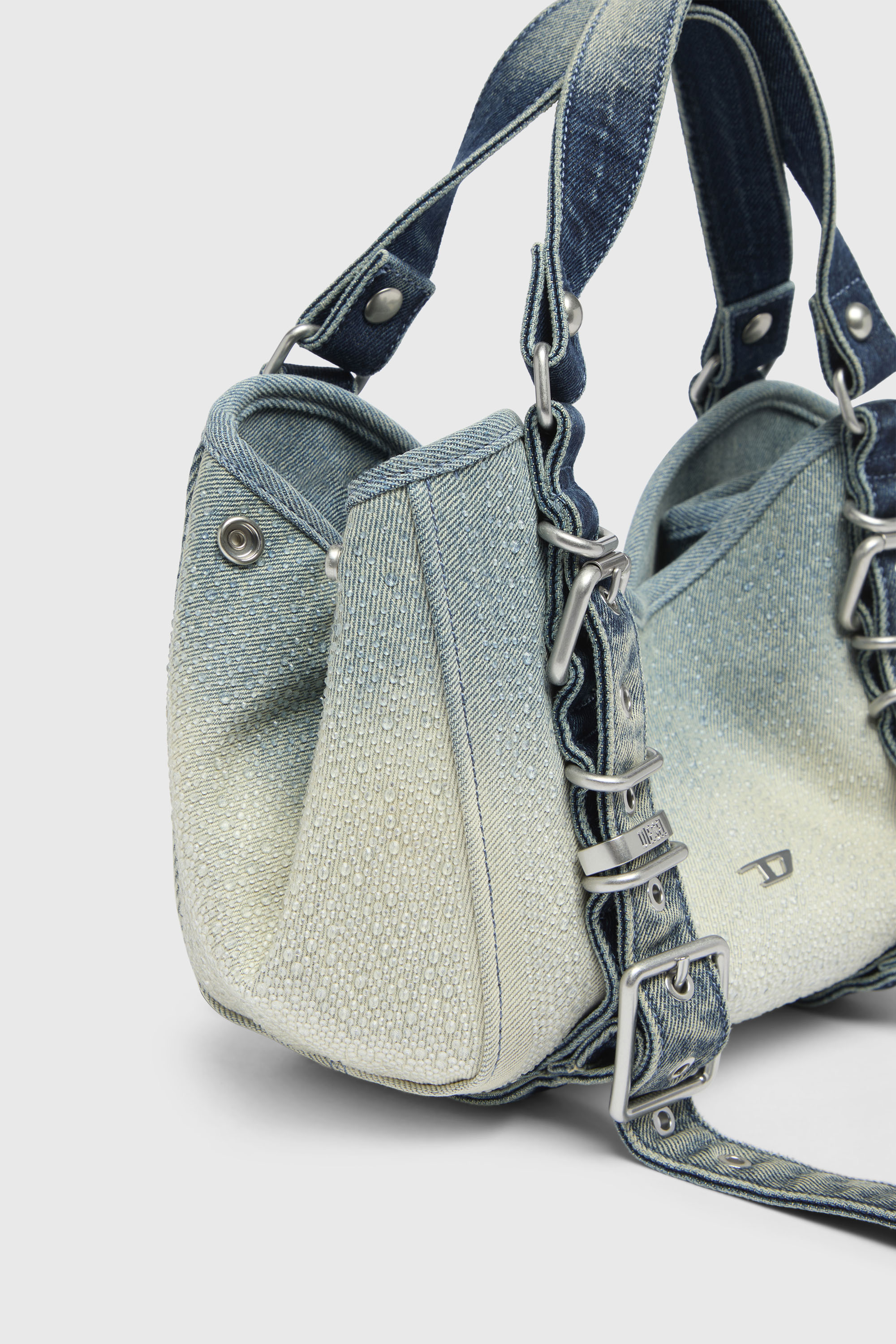 Diesel - D-ONE TOPHANDLE S, Female's D-One-Small top-handle bag in crystal solarised denim in ブルー - 5