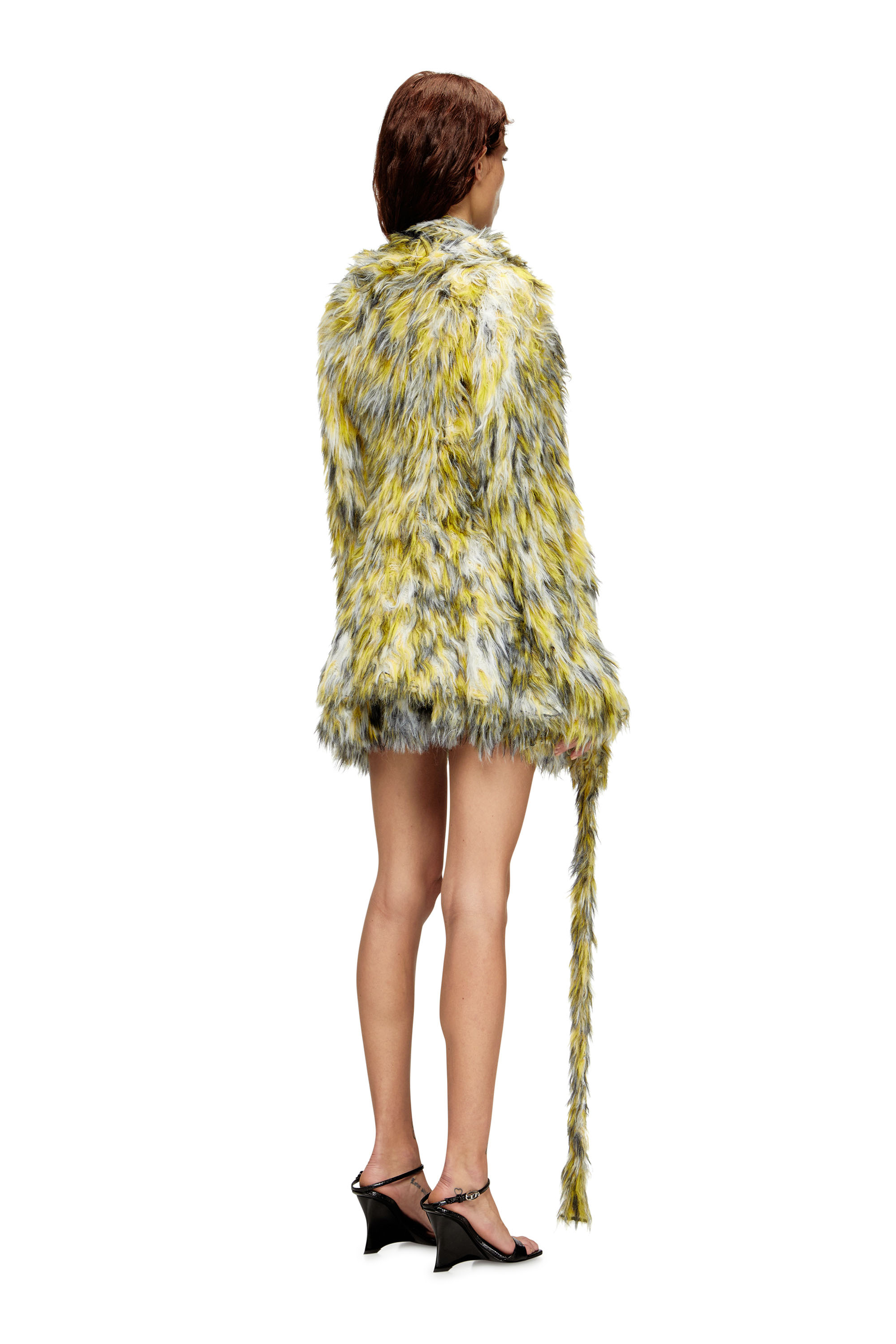 Diesel - M-ANNAINE, Female's Open-front cardigan in fluffy knit in ブラック/イエロー - 4