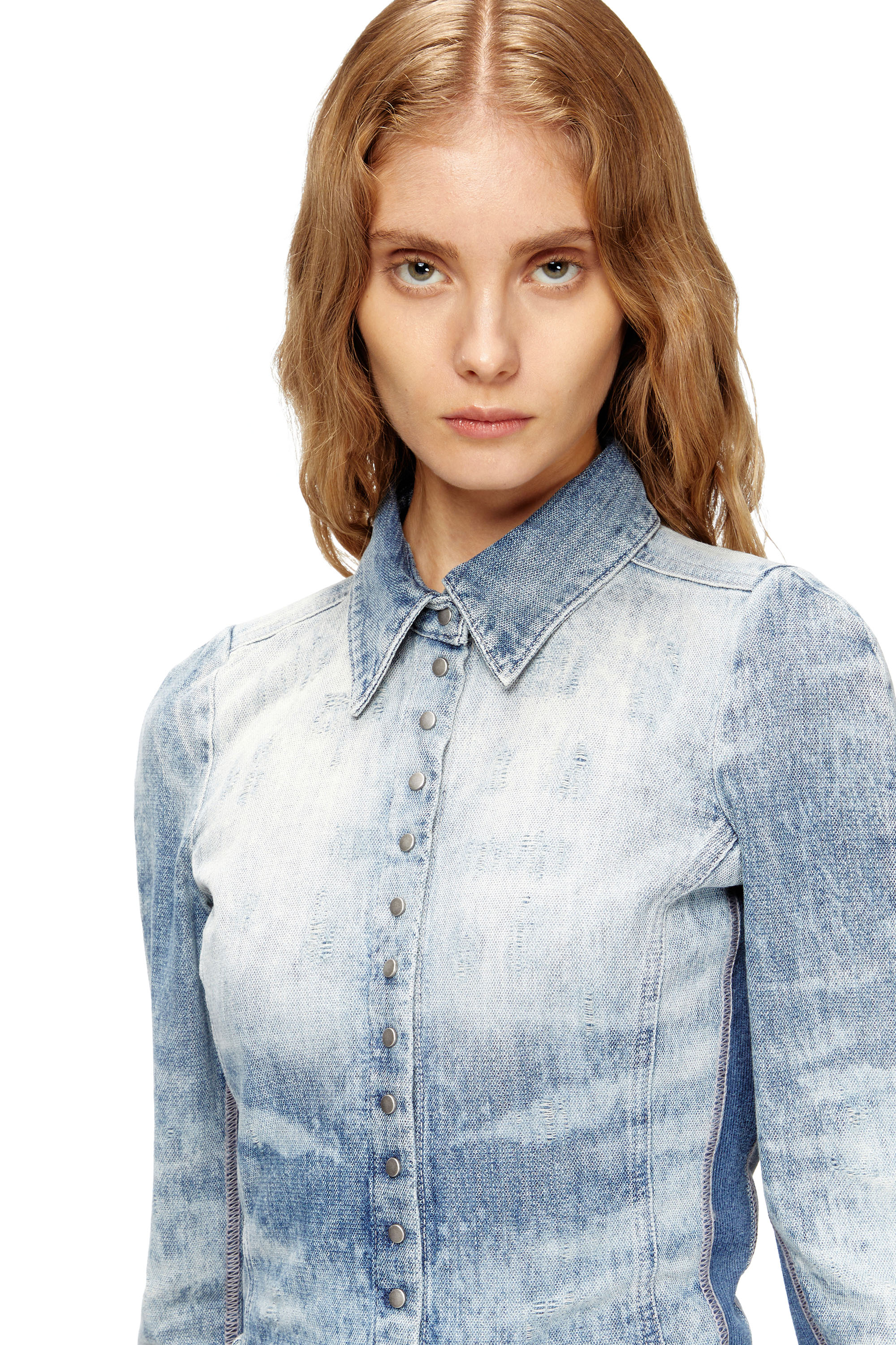 Diesel - DE-MASLY-FSH, Female's Shirt in distressed honeycomb denim in ライトブルー - 5